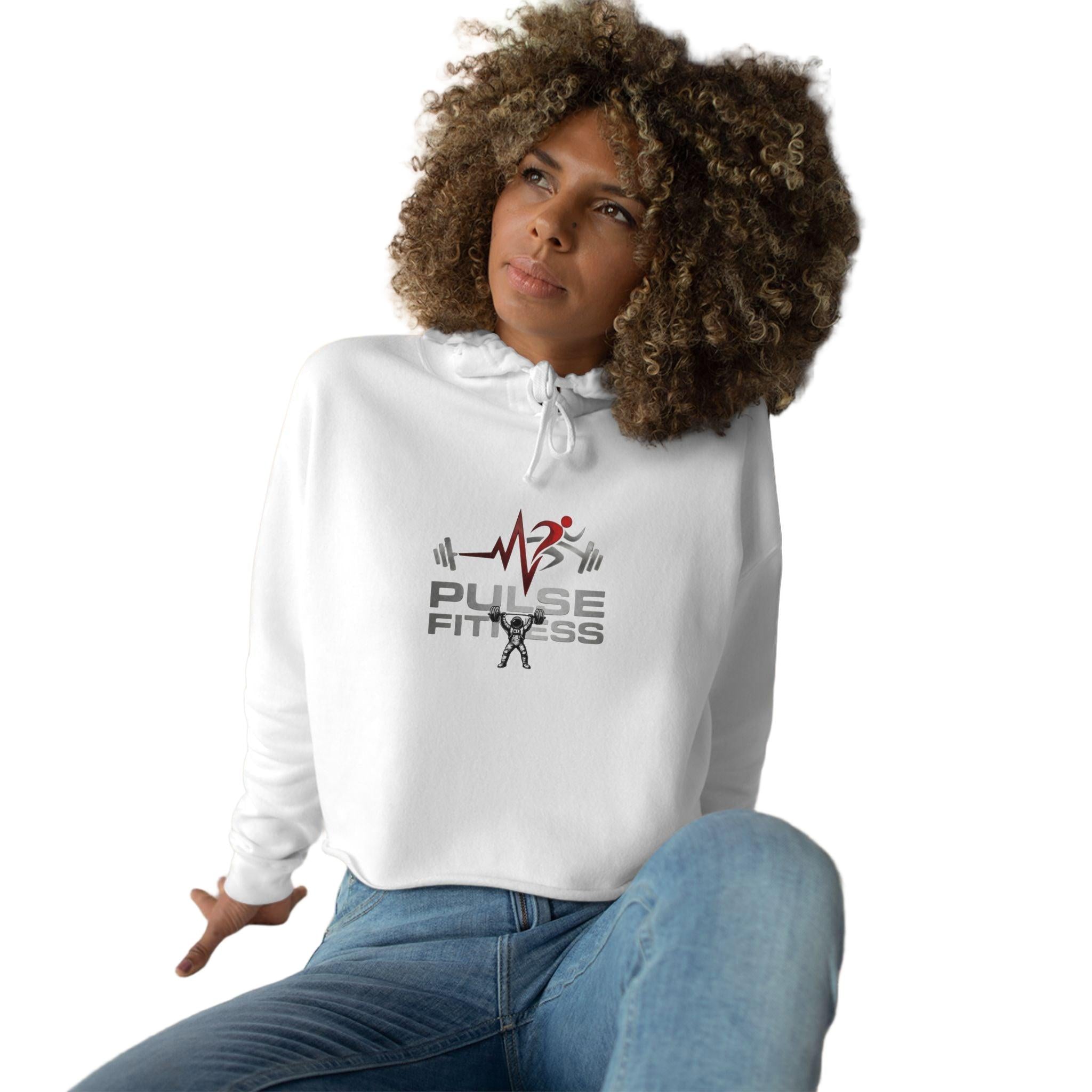 Pulse Fitne55 Crop Hoodie — Women's Gym Cropped Hoodie with Pulse Fitne55beat Barbell Logo