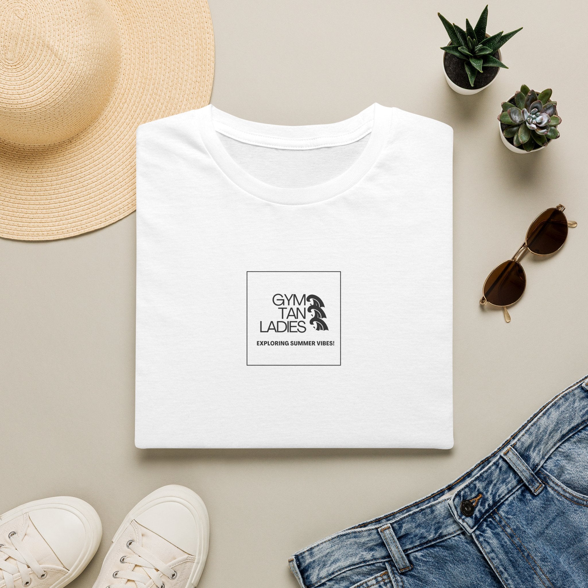 Pulse Fitne55 Gym Tan T-Shirt — Minimal Beachy Summer Graphic Tee