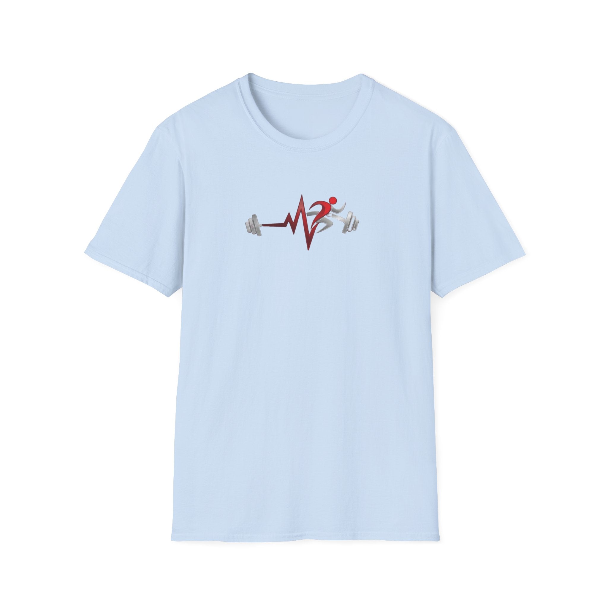 Fitness Heartbeat T-Shirt — Runner & Barbell Pulse Gym Tee