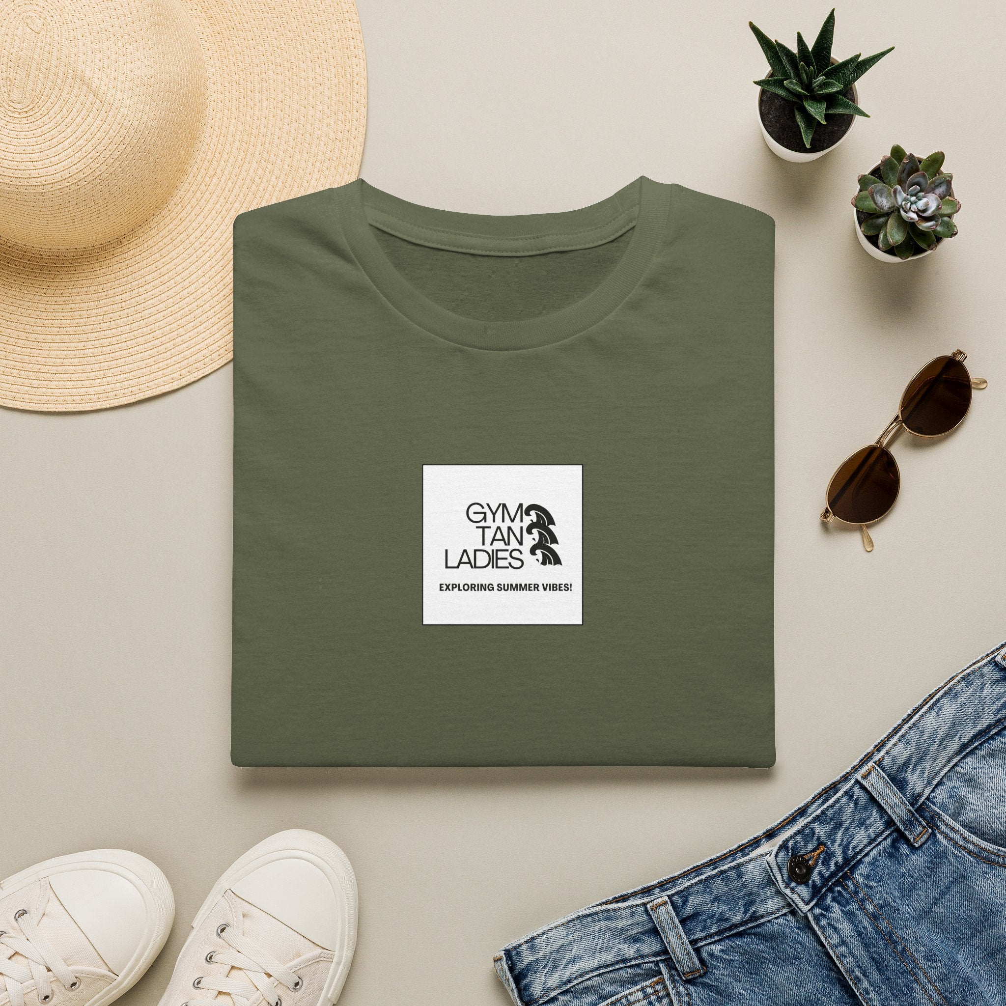 Pulse Fitne55 Gym Tan T-Shirt — Minimal Beachy Summer Graphic Tee