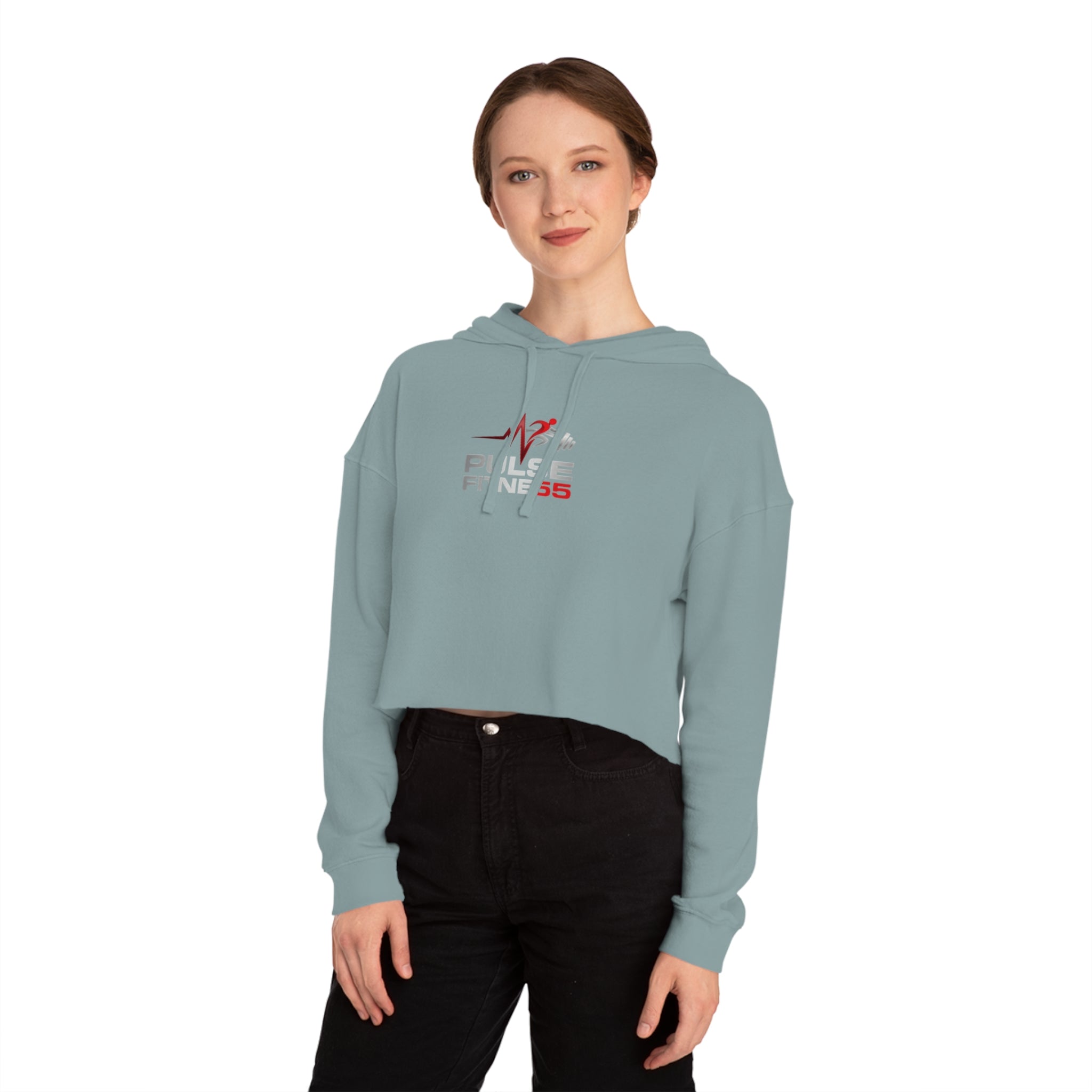 Pulse Fitne55 Women’s Cropped Hoodie — Athletic Logo Crop Top for Gym & Casual Wear