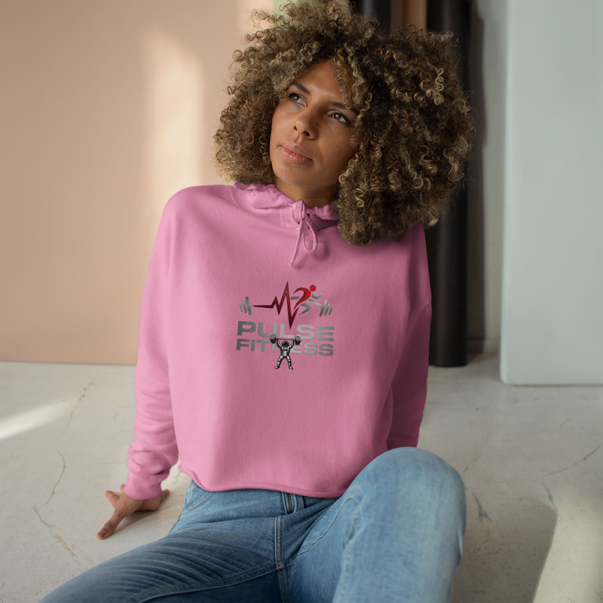 Pulse Fitne55 Crop Hoodie — Women's Gym Cropped Hoodie with Pulse Fitne55beat Barbell Logo