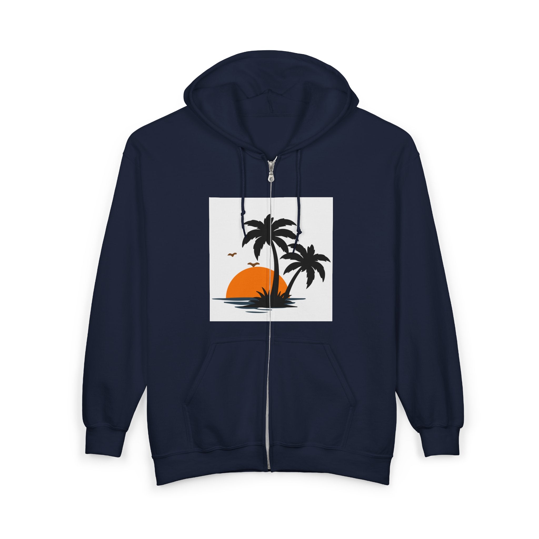 Tropical Sunset Zip Hoodie — "Exploring Summer Vibes" Graphic