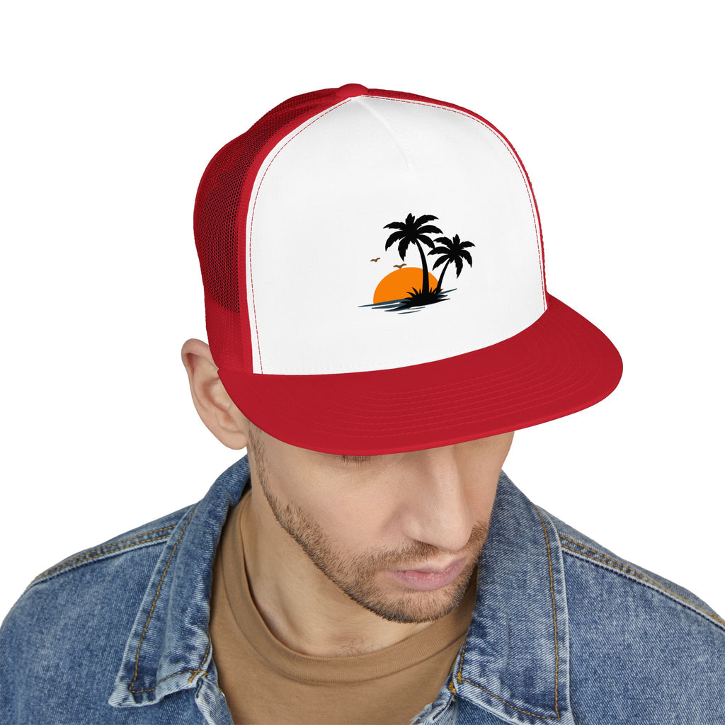Trucker Cap — Sunset Palm Island Embroidered Beach Hat