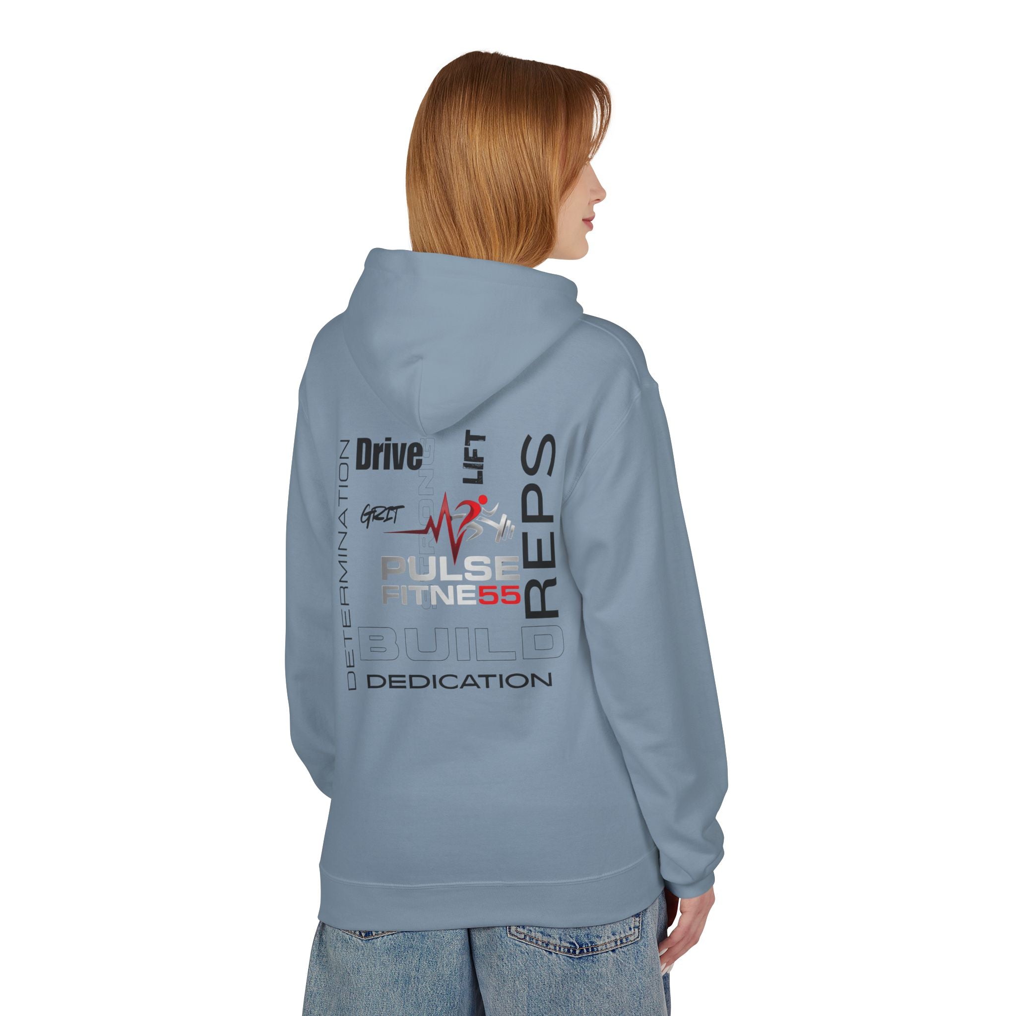 Pulse Fitne55- Midweight Softstyle Fleece Hoodie- rep/lift/drive logo
