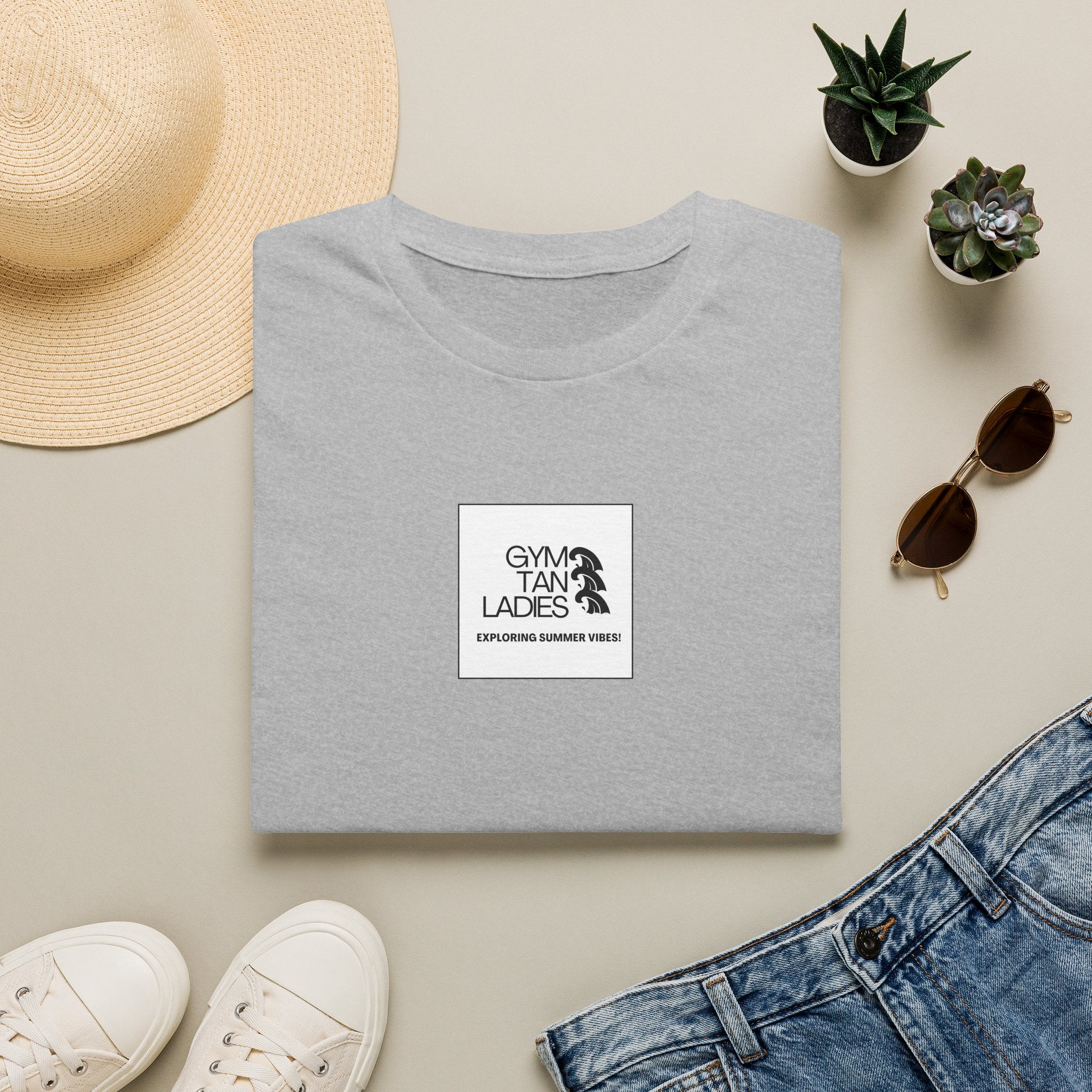 Pulse Fitne55 Gym Tan T-Shirt — Minimal Beachy Summer Graphic Tee