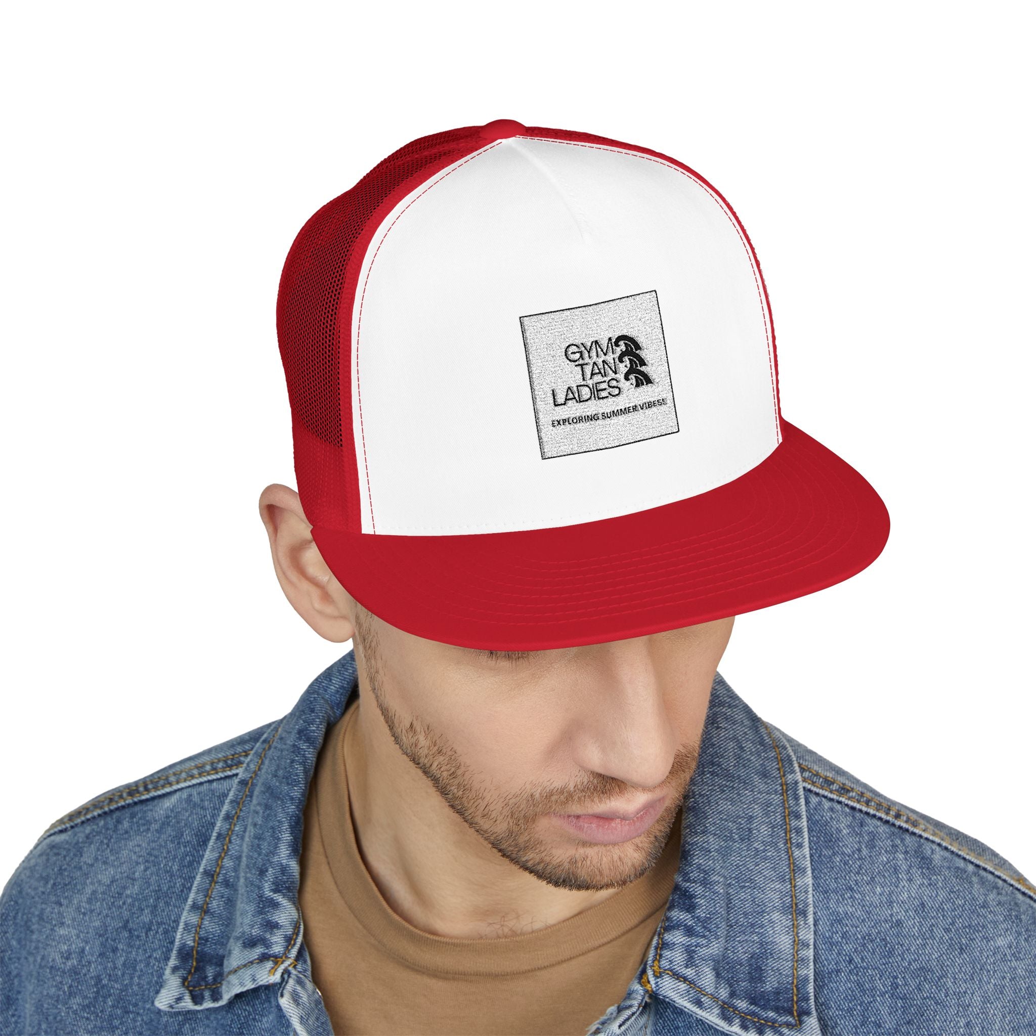 5 Panel Trucker Cap gym tan logo