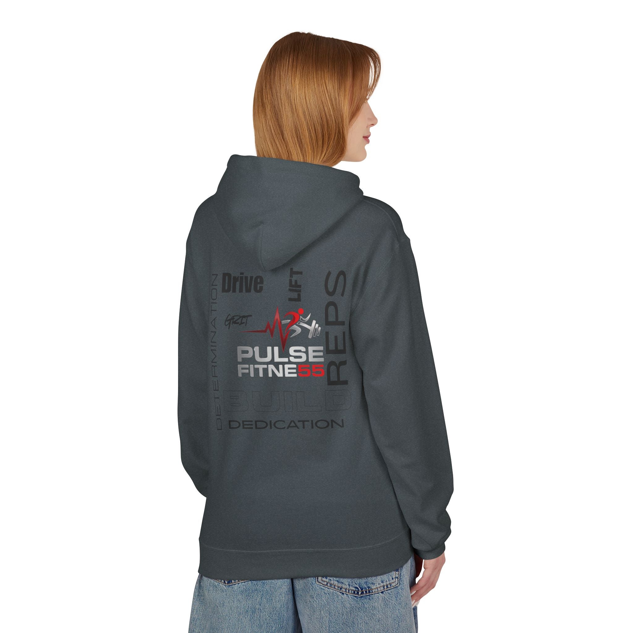Pulse Fitne55- Midweight Softstyle Fleece Hoodie- rep/lift/drive logo