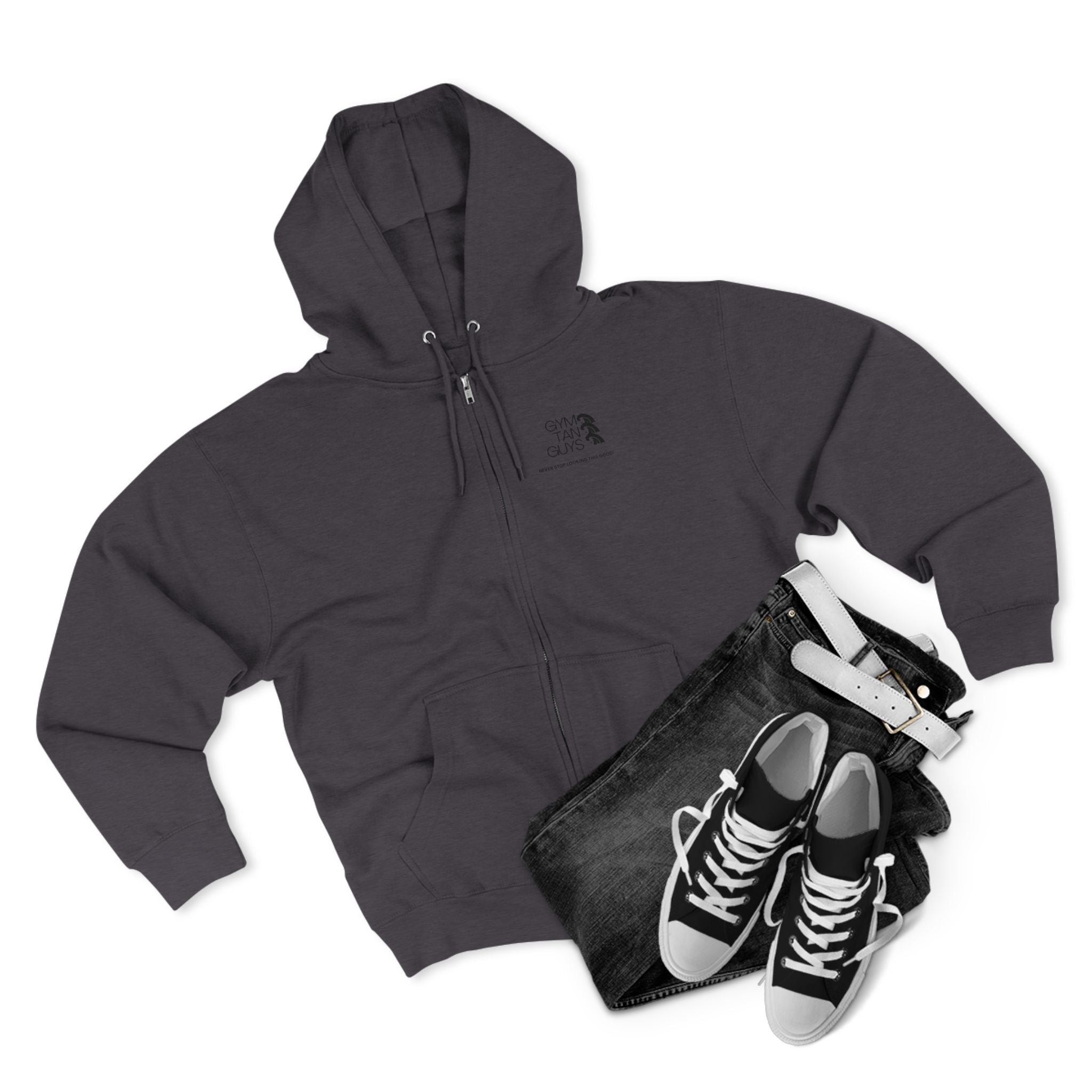Womens Gym Tan Zip Hoodie — "Never Stop Looking This Good" logo