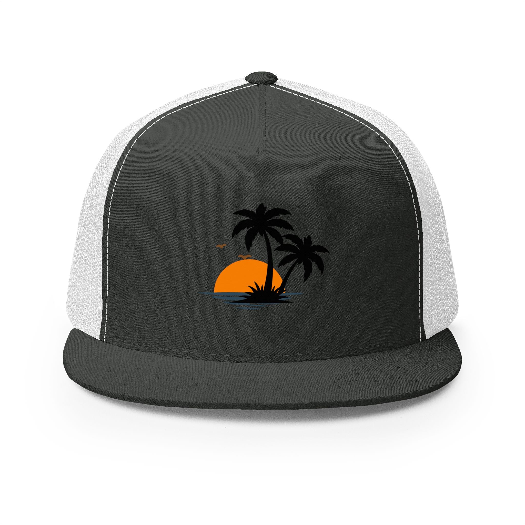 Trucker Cap — Sunset Palm Island Embroidered Beach Hat