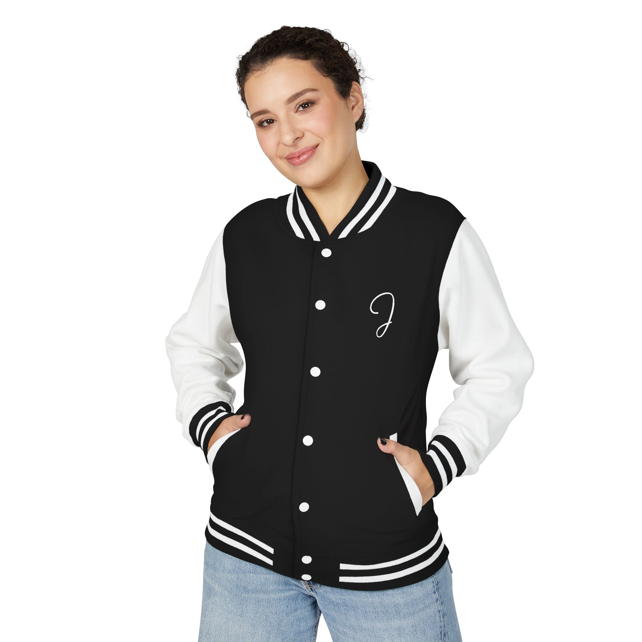Jivanjee Designer  - Black & White Varsity Jacket with Script 'J' Initial and Signature Back