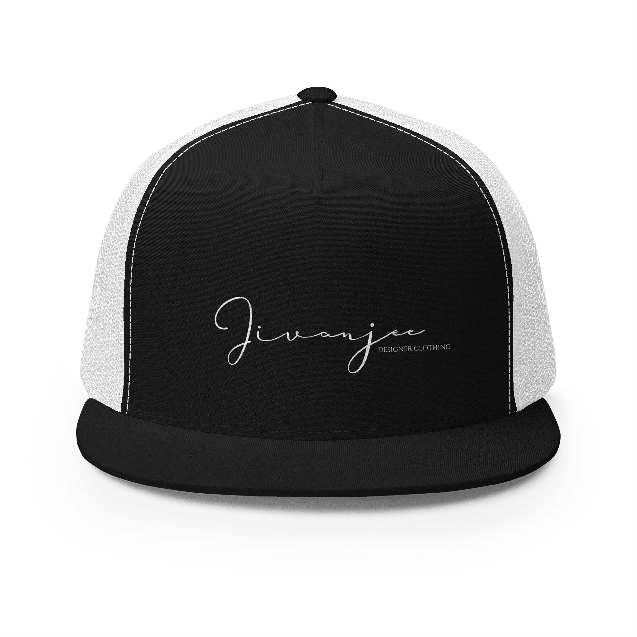 Jivanjee Designer Classic White 5-Panel Trucker Cap — Breathable Mesh Snapback Hat