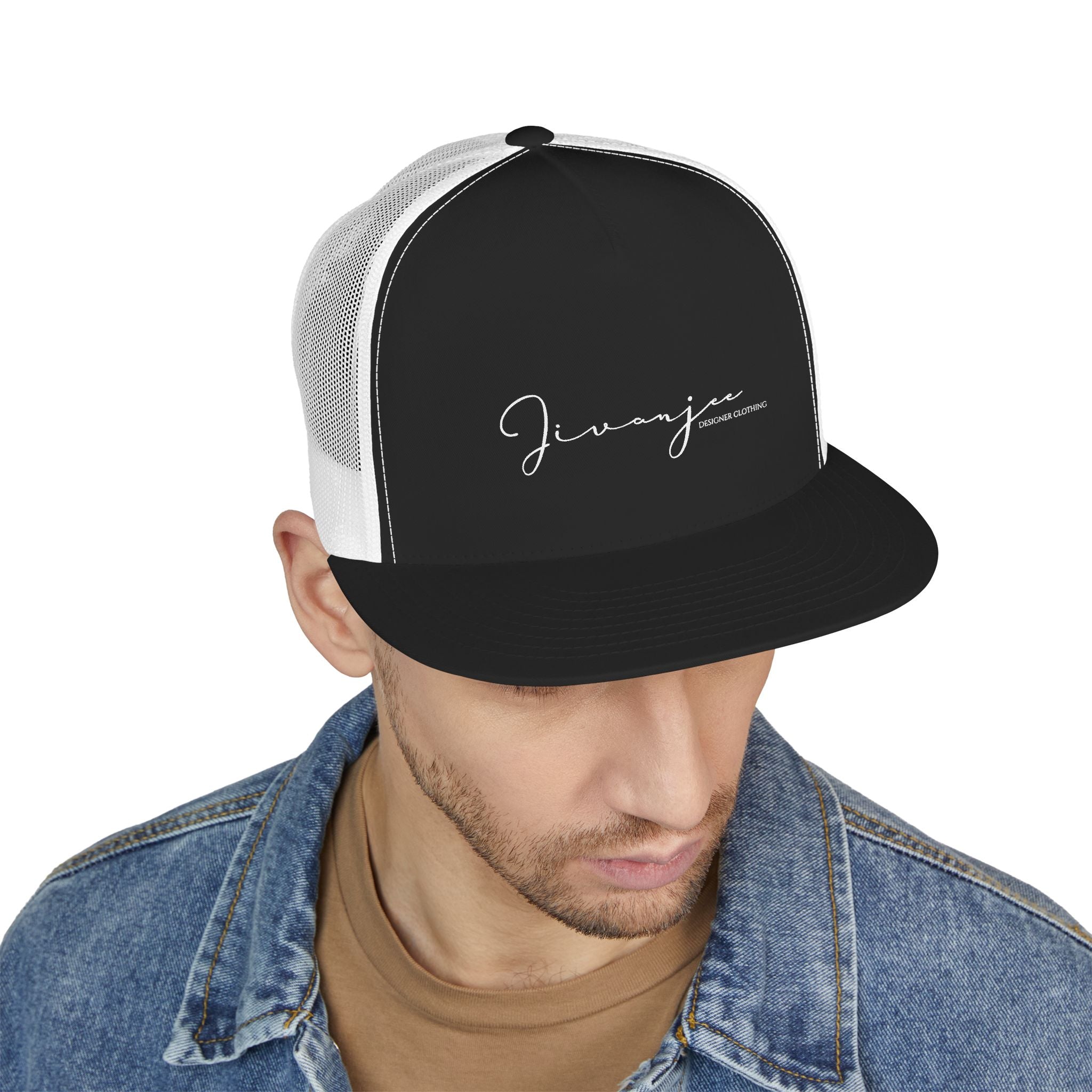 Jivanjee Designer Classic White 5-Panel Trucker Cap — Breathable Mesh Snapback Hat