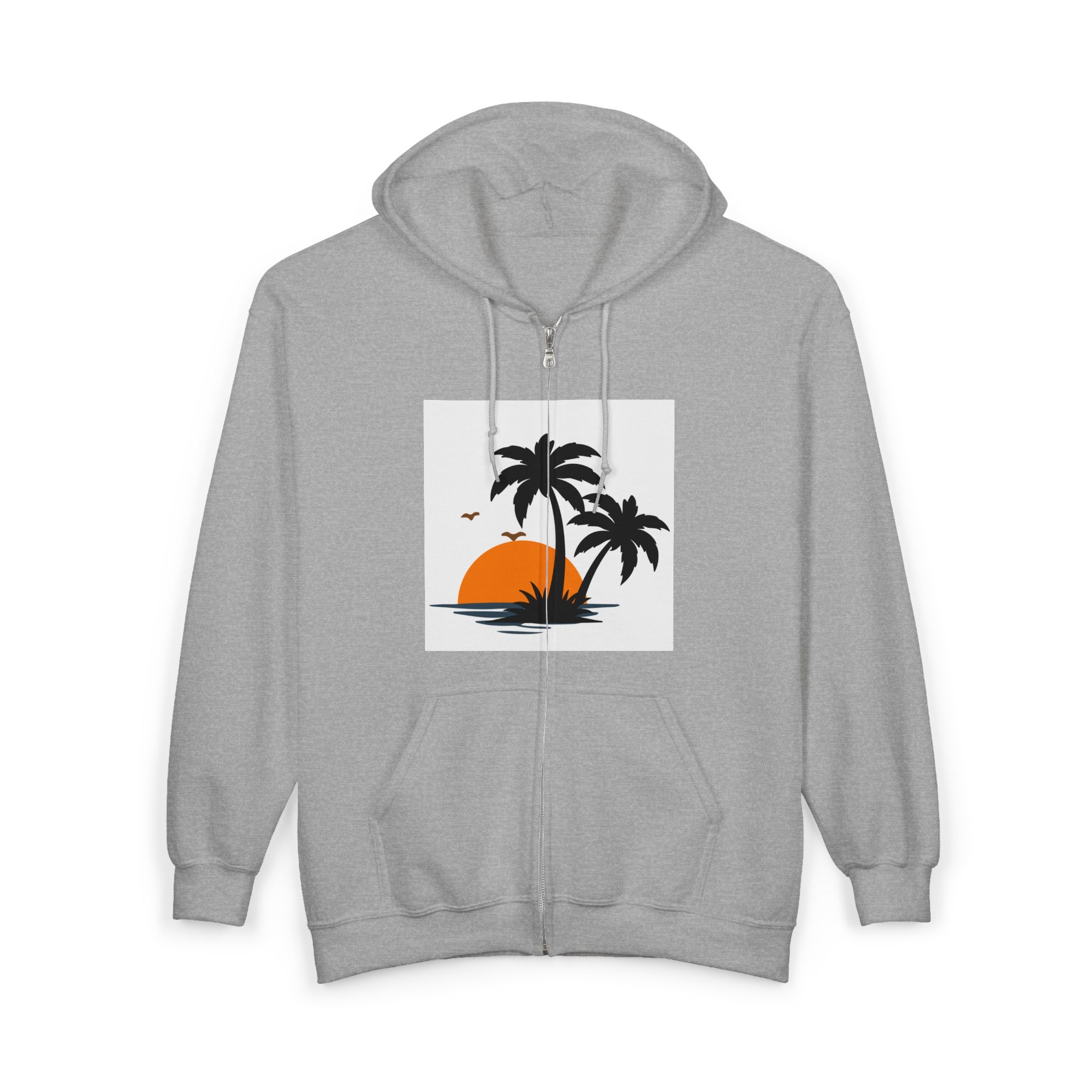 Tropical Sunset Zip Hoodie — "Exploring Summer Vibes" Graphic