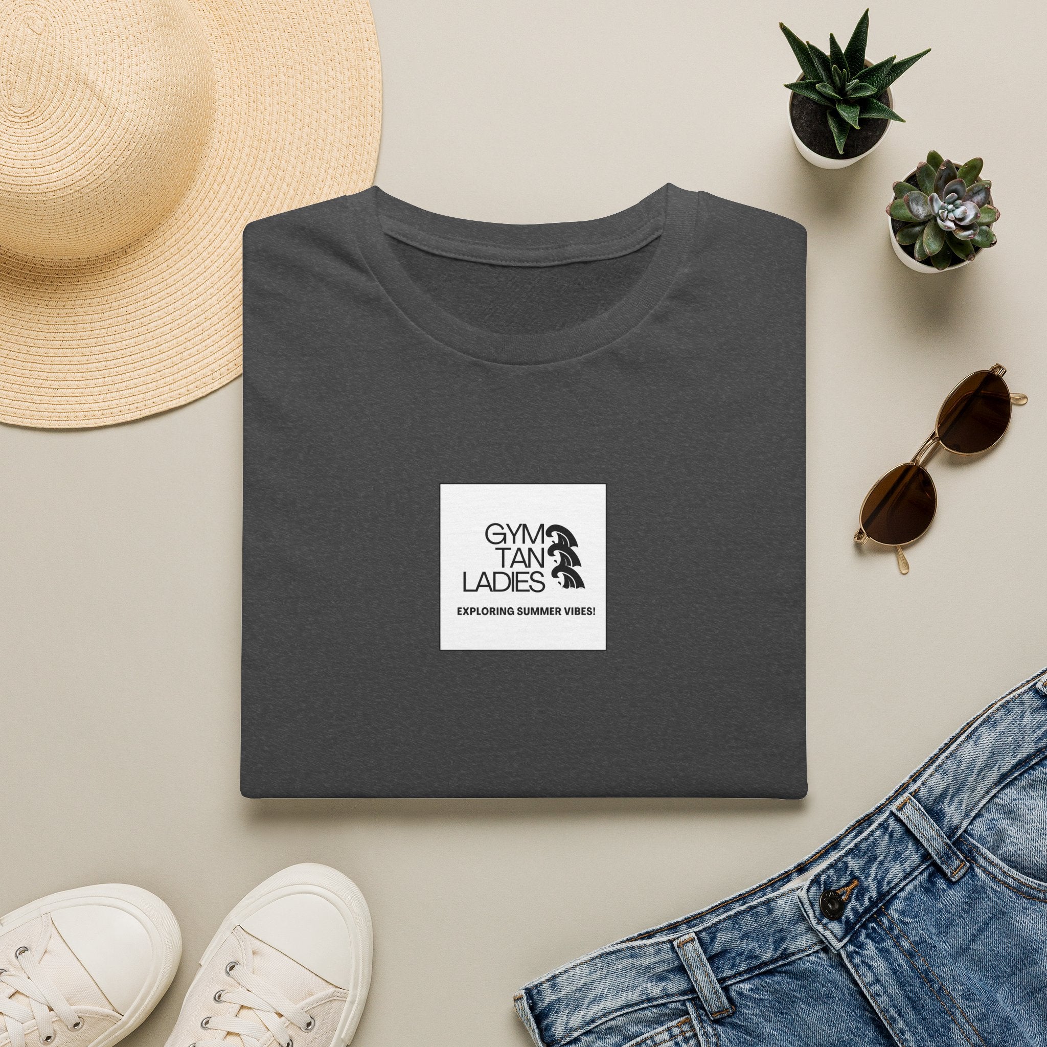 Pulse Fitne55 Gym Tan T-Shirt — Minimal Beachy Summer Graphic Tee