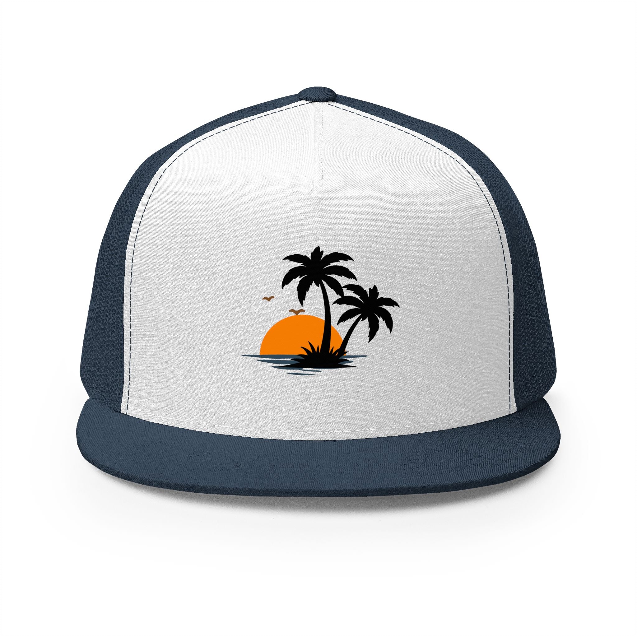 Trucker Cap — Sunset Palm Island Embroidered Beach Hat