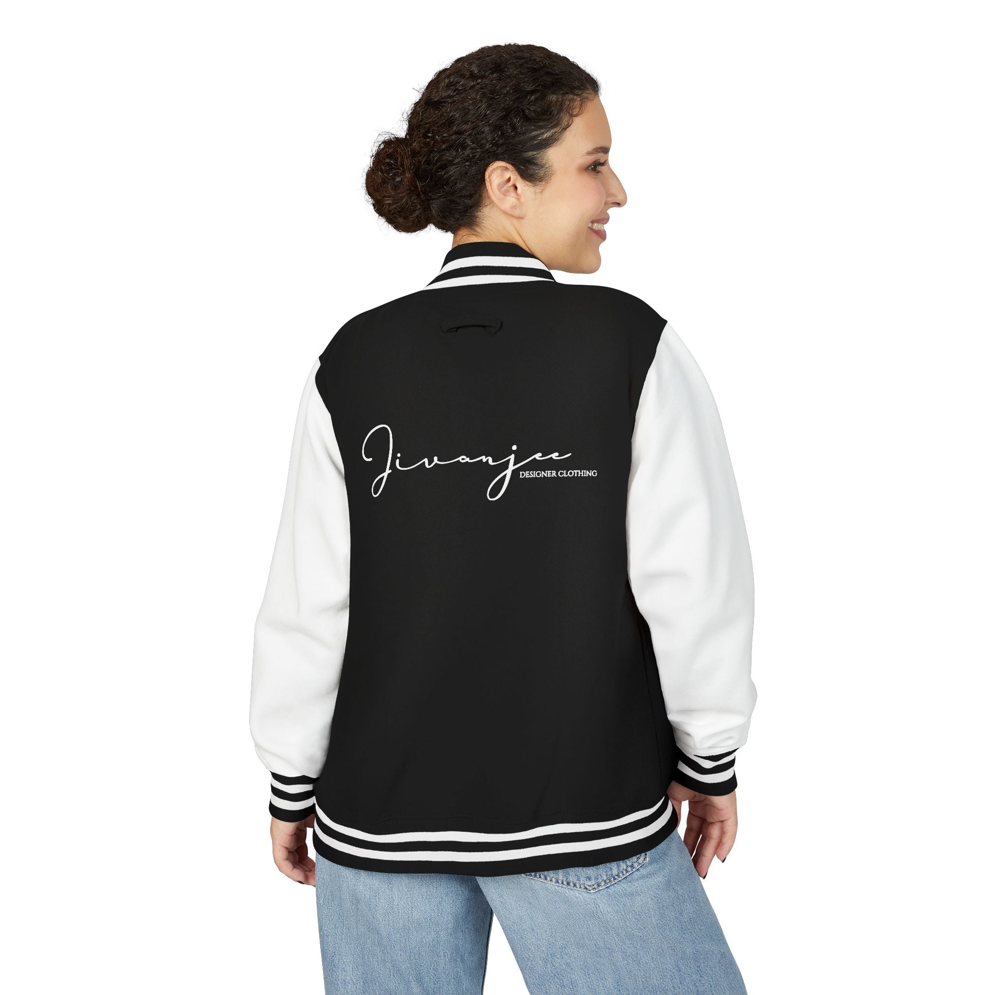 Jivanjee Designer  - Black & White Varsity Jacket with Script 'J' Initial and Signature Back