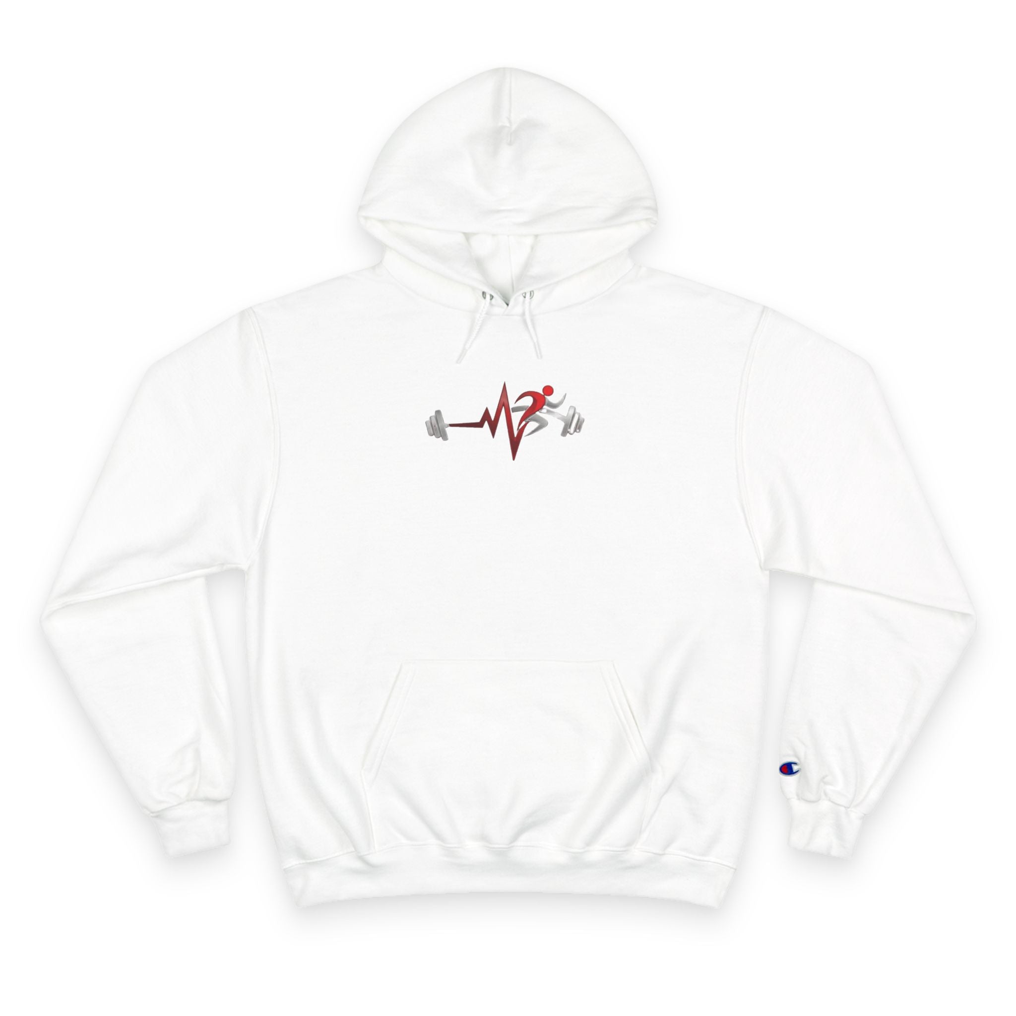 Womens Champion Hoodie — Minimal Fitness Hoodie with Heartbeat & Barbell Graphic