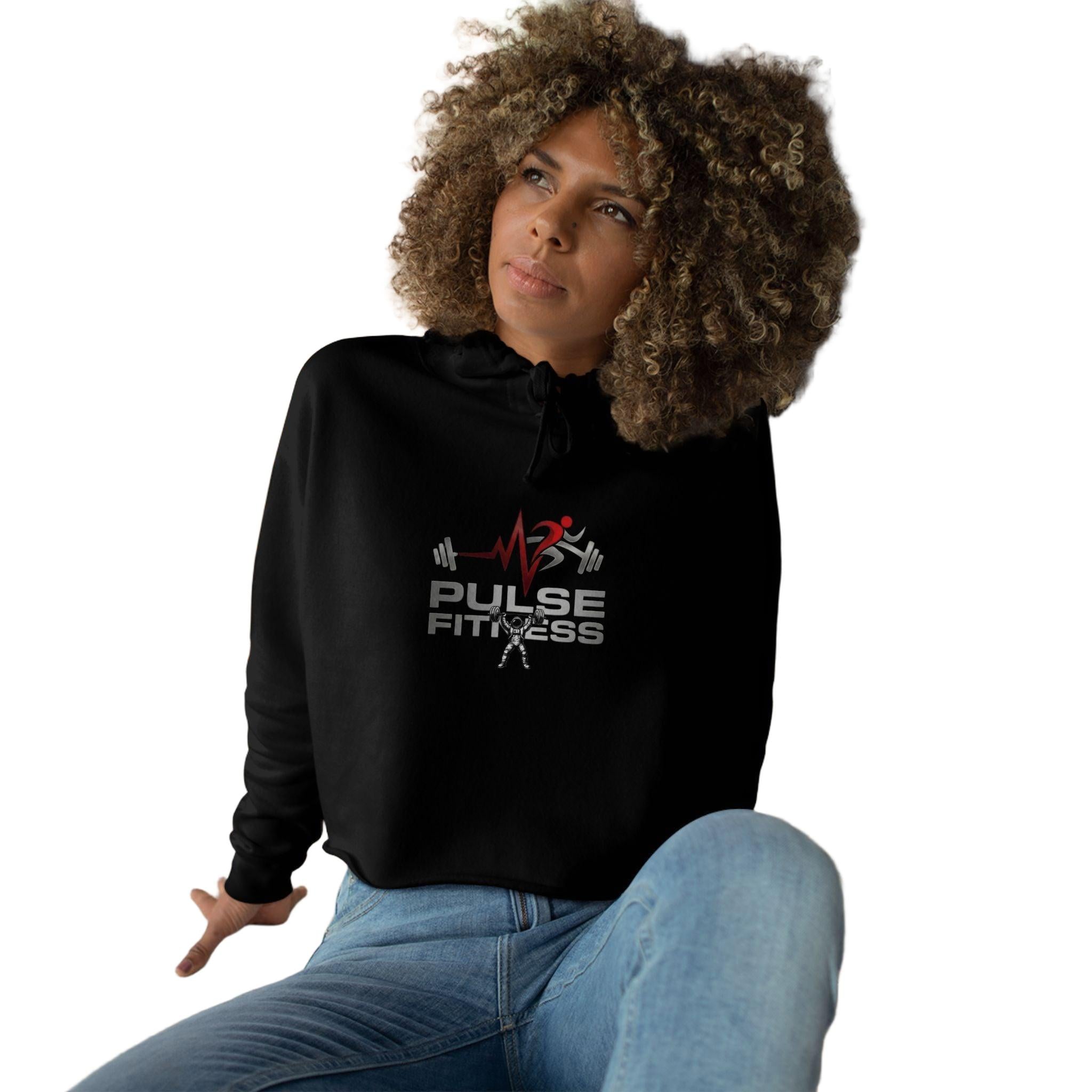 Pulse Fitne55 Crop Hoodie — Women's Gym Cropped Hoodie with Pulse Fitne55beat Barbell Logo