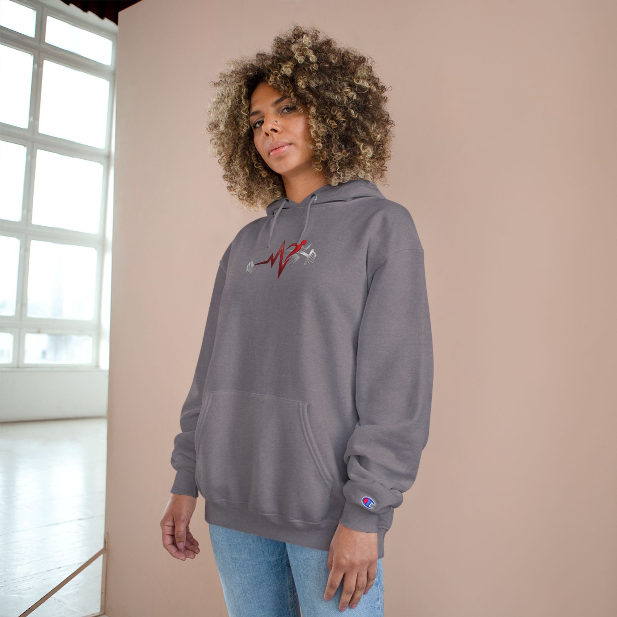 Pulse Fitne55 Champion Hoodie — Minimal Fitness Hoodie with Pulse Fitne55beat & Barbell Graphic