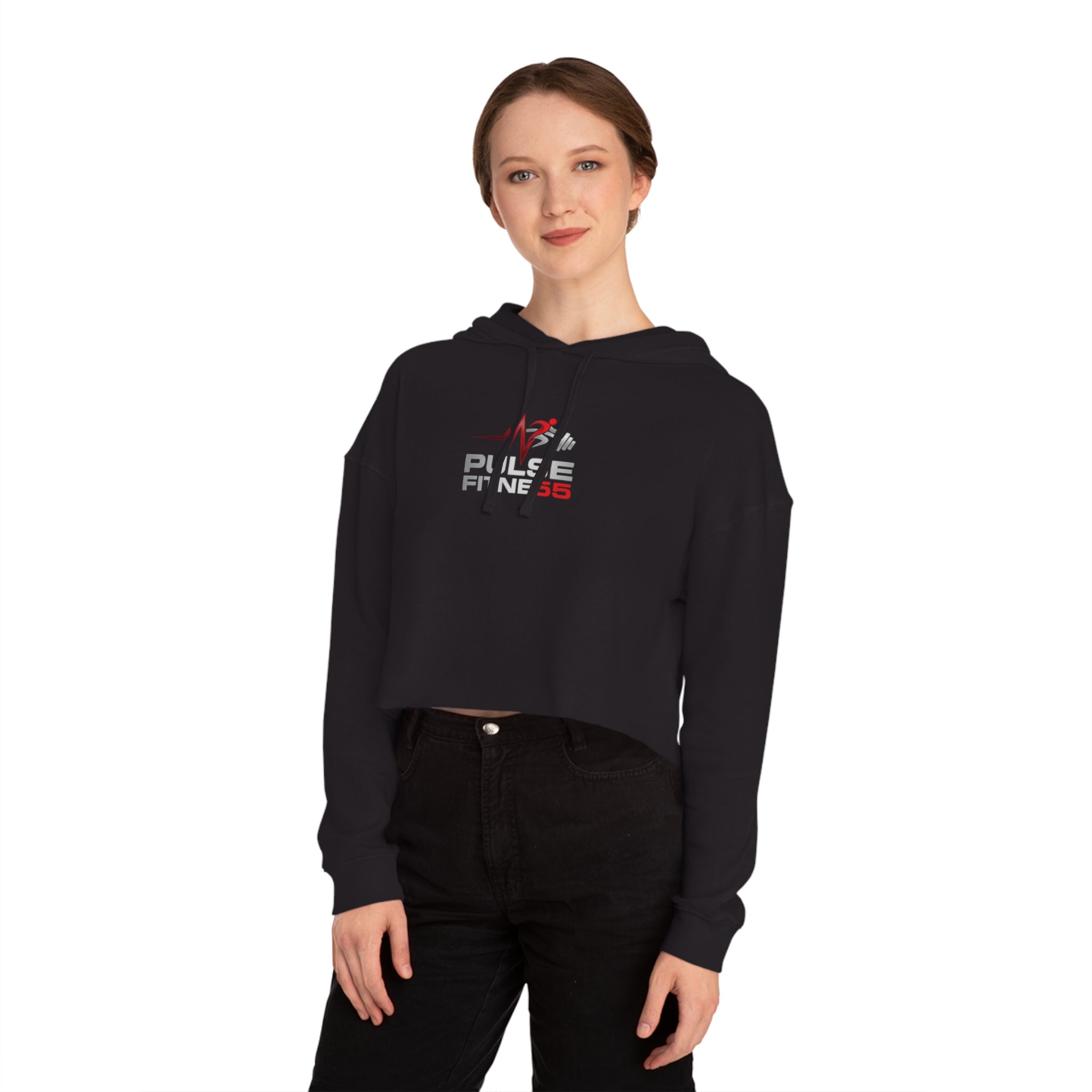 Pulse Fitne55 Women’s Cropped Hoodie — Athletic Logo Crop Top for Gym & Casual Wear