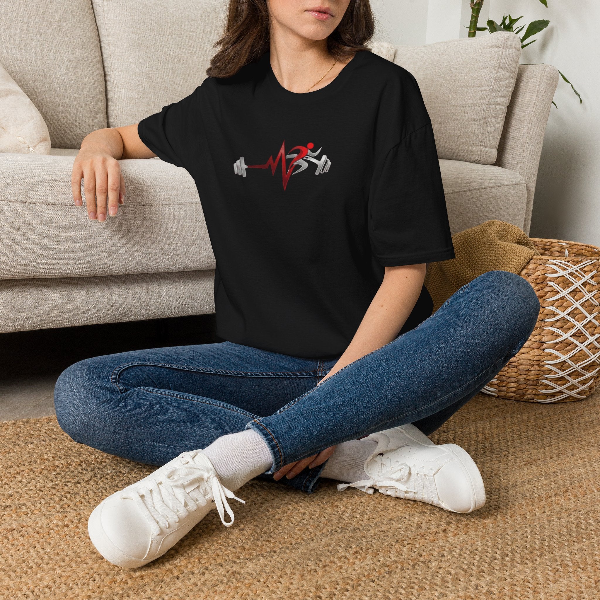 Fitness Heartbeat T-Shirt — Runner & Barbell Pulse Gym Tee