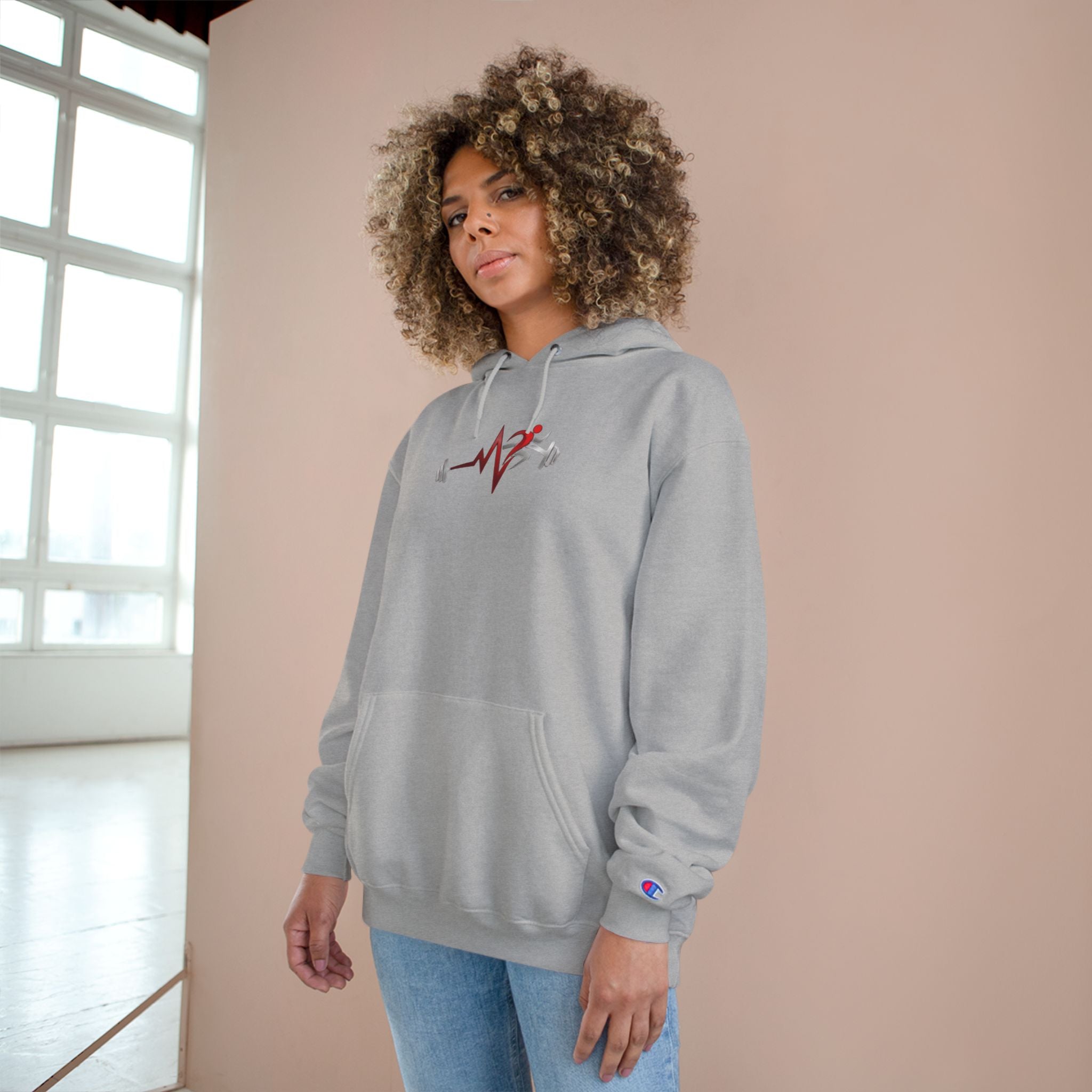 Pulse Fitne55 Champion Hoodie — Minimal Fitness Hoodie with Pulse Fitne55beat & Barbell Graphic