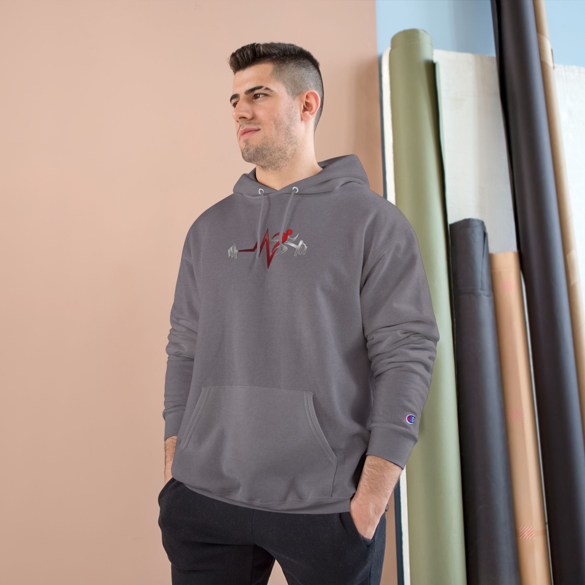 Pulse Fitne55 Champion Hoodie — Minimal Fitness Hoodie with Pulse Fitne55beat & Barbell Graphic