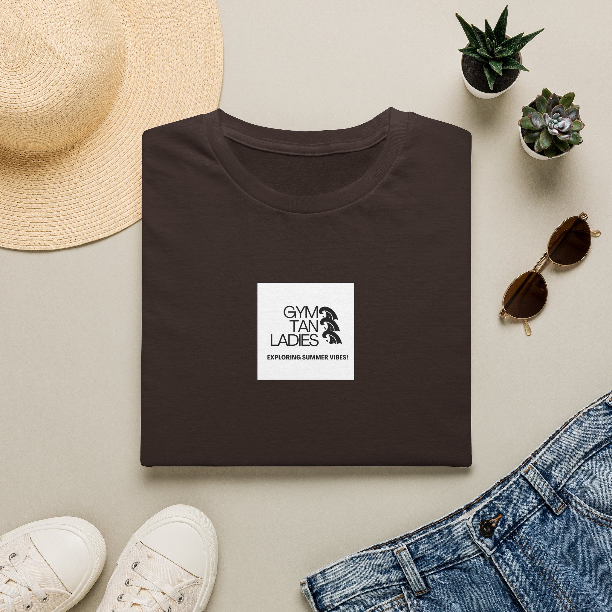 Pulse Fitne55 Gym Tan T-Shirt — Minimal Beachy Summer Graphic Tee