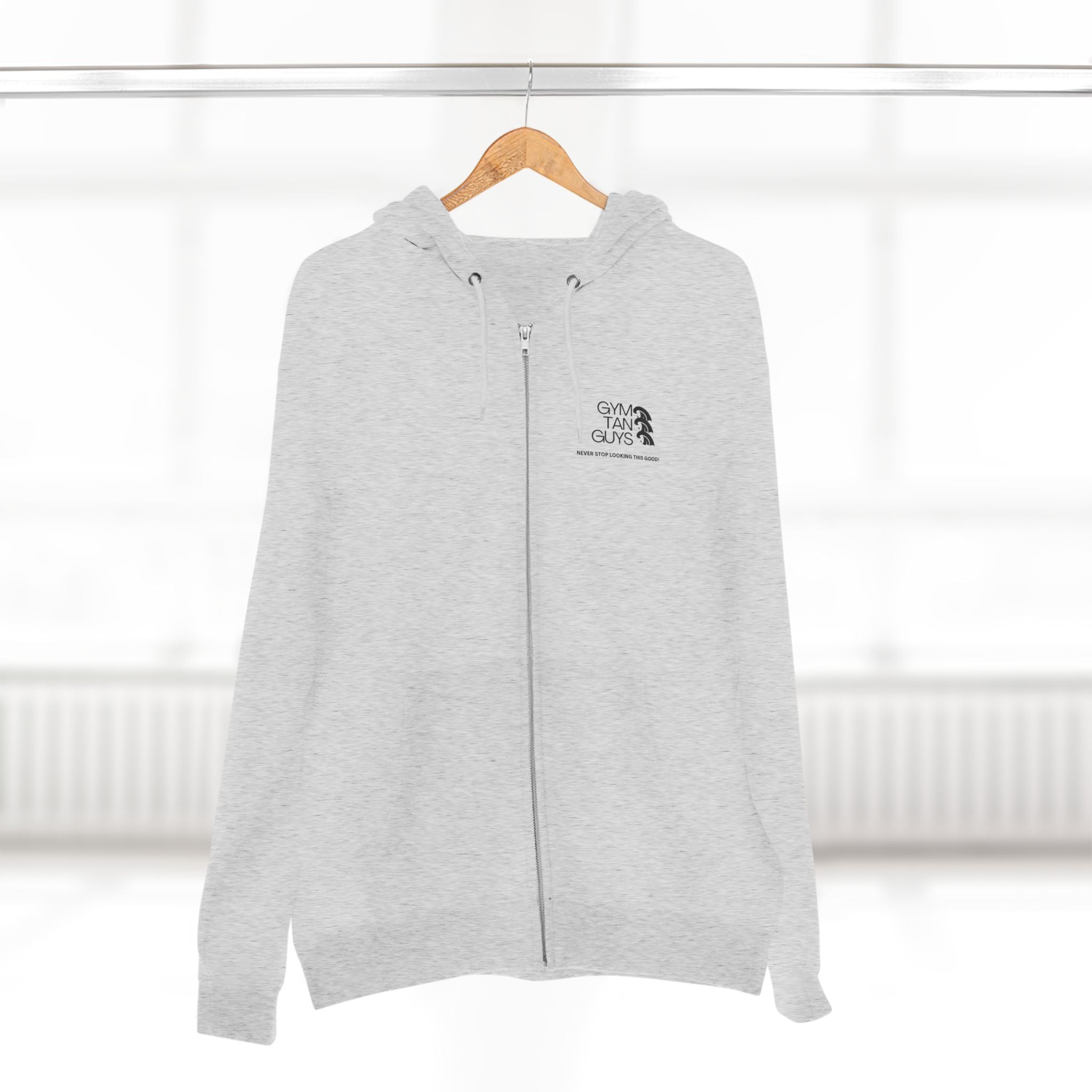 Womens Gym Tan Zip Hoodie — "Never Stop Looking This Good" logo