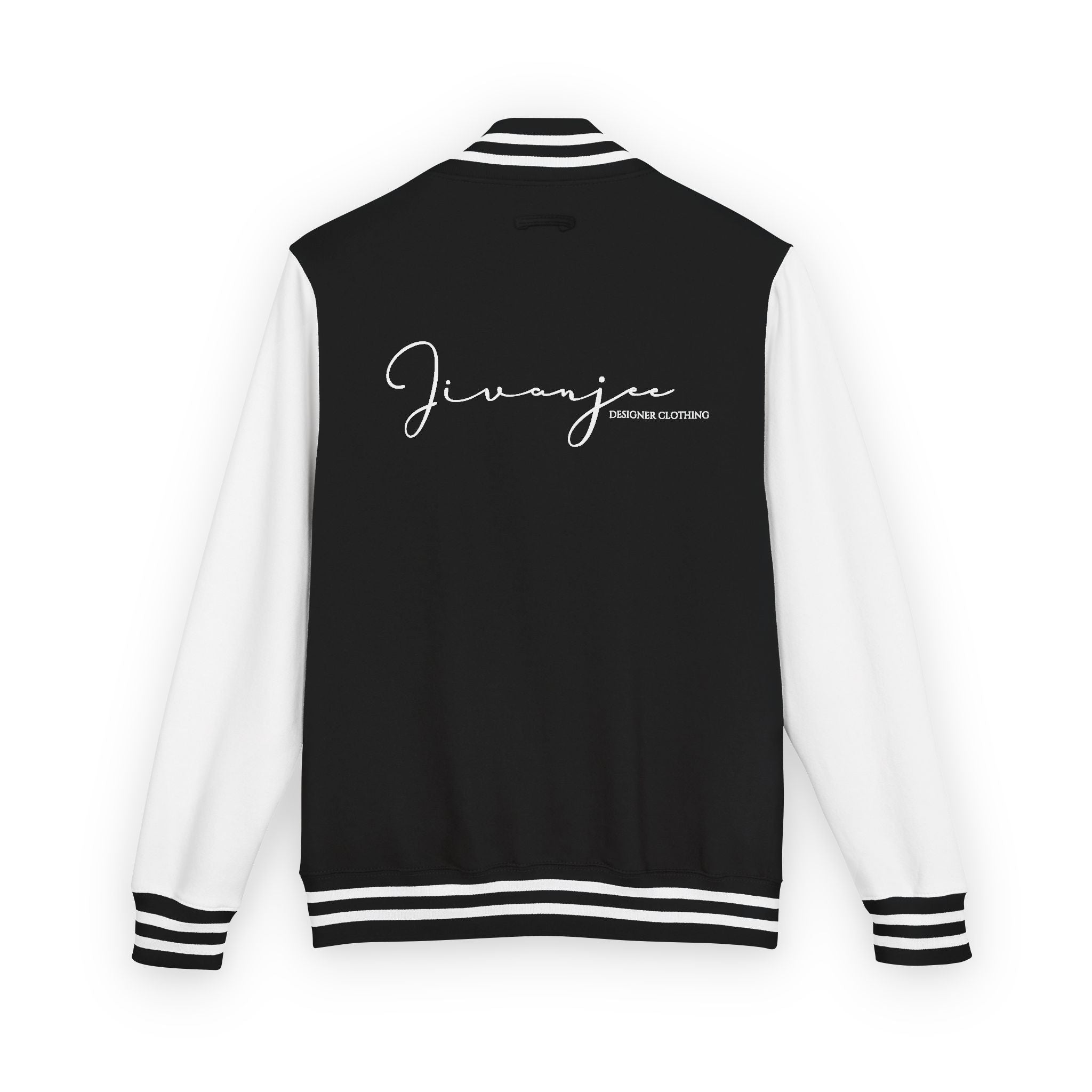 Jivanjee Designer  - Black & White Varsity Jacket with Script 'J' Initial and Signature Back