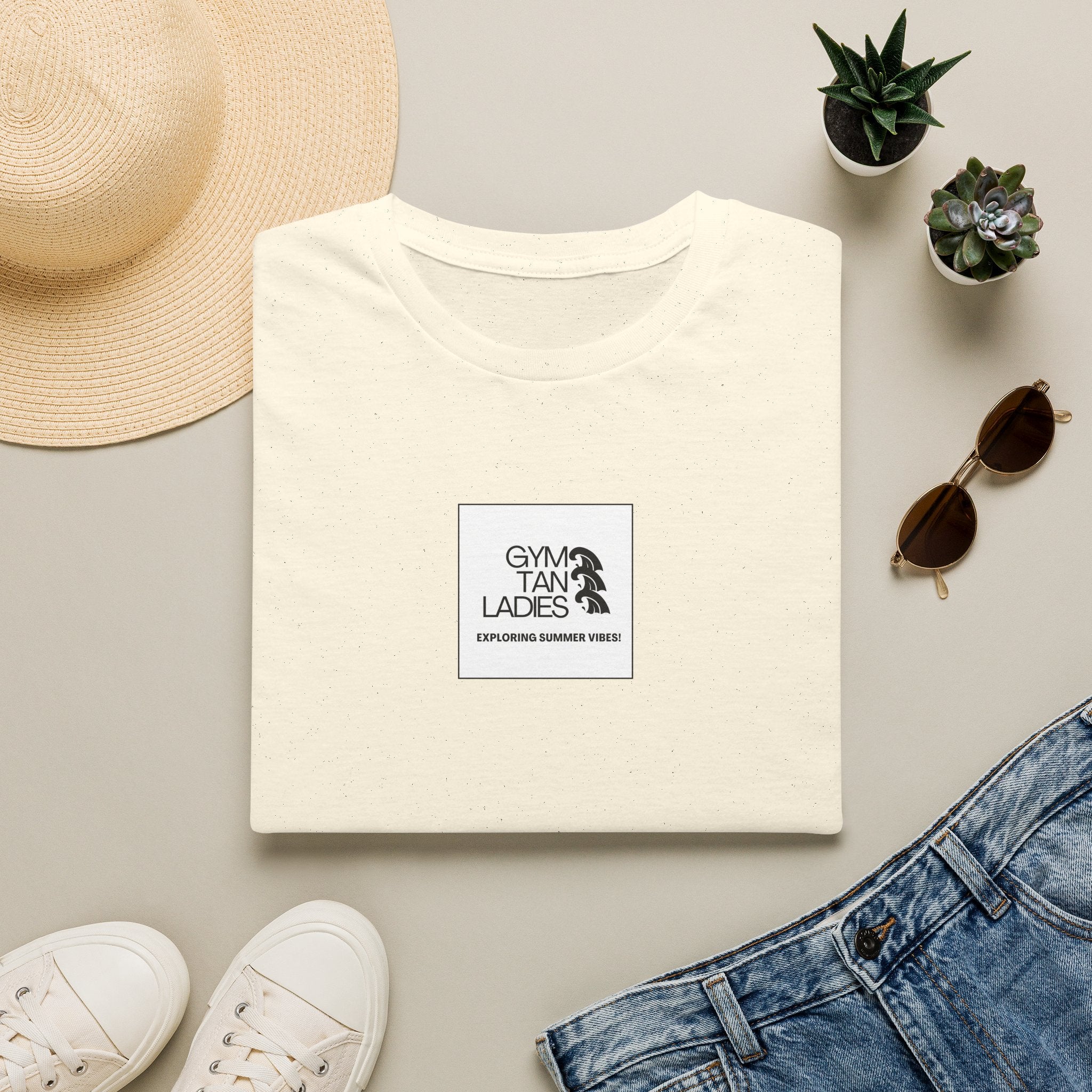Pulse Fitne55 Gym Tan T-Shirt — Minimal Beachy Summer Graphic Tee