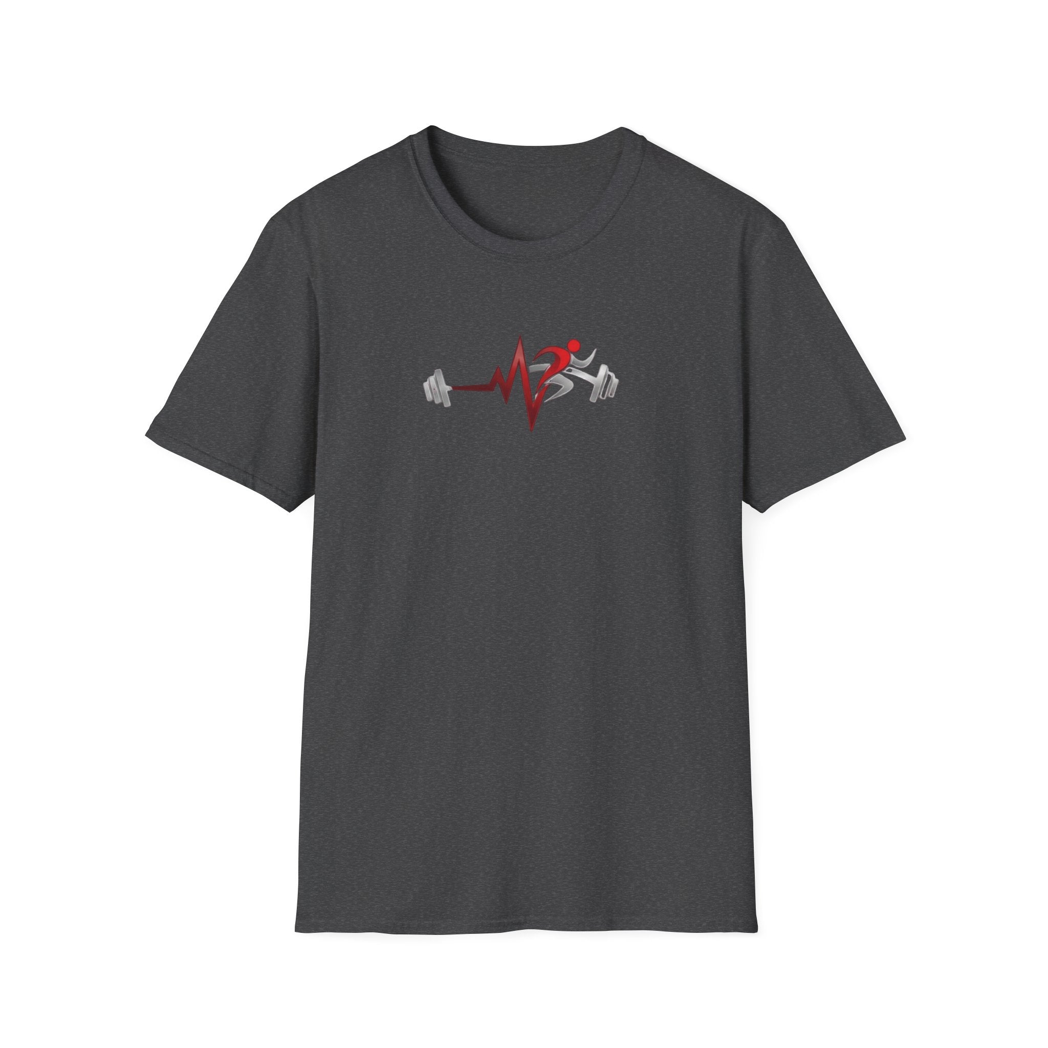 Fitness Heartbeat T-Shirt — Runner & Barbell Pulse Gym Tee