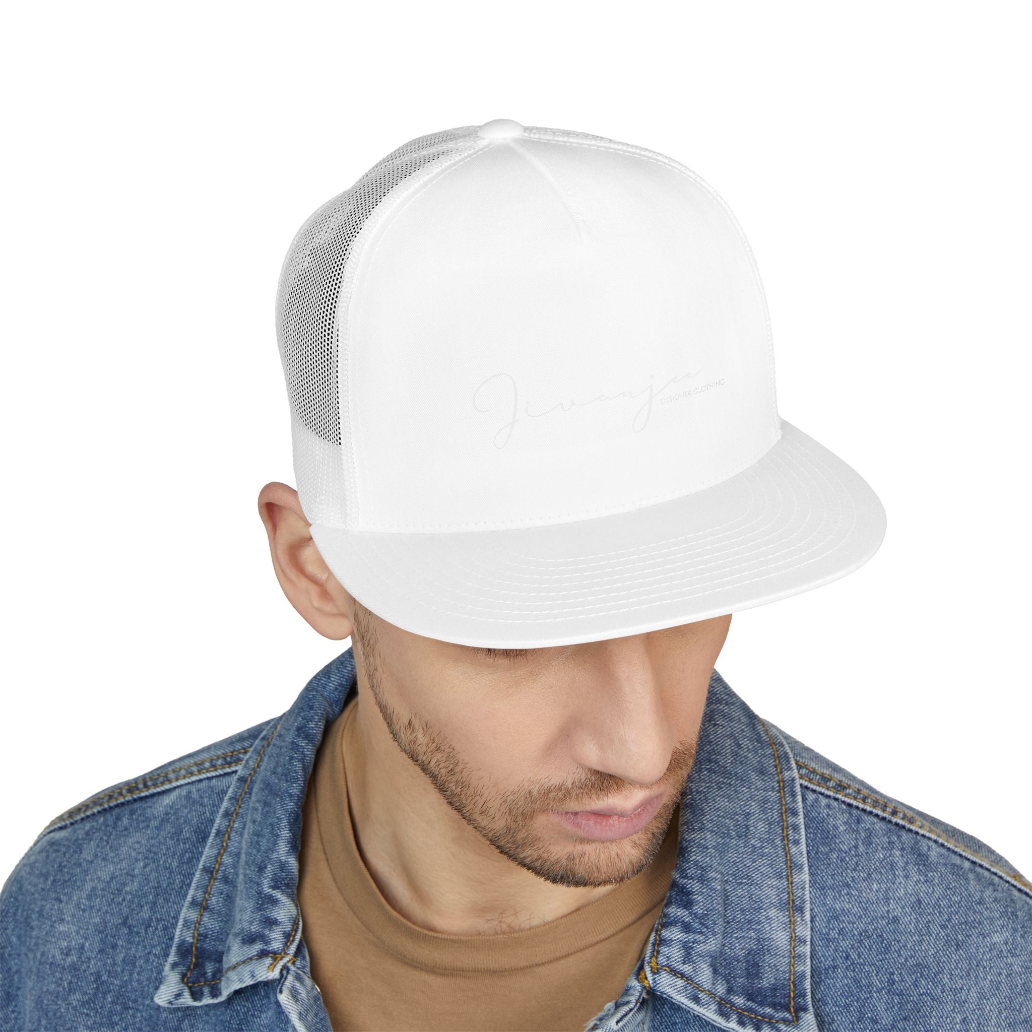 Jivanjee Designer Classic White 5-Panel Trucker Cap — Breathable Mesh Snapback Hat