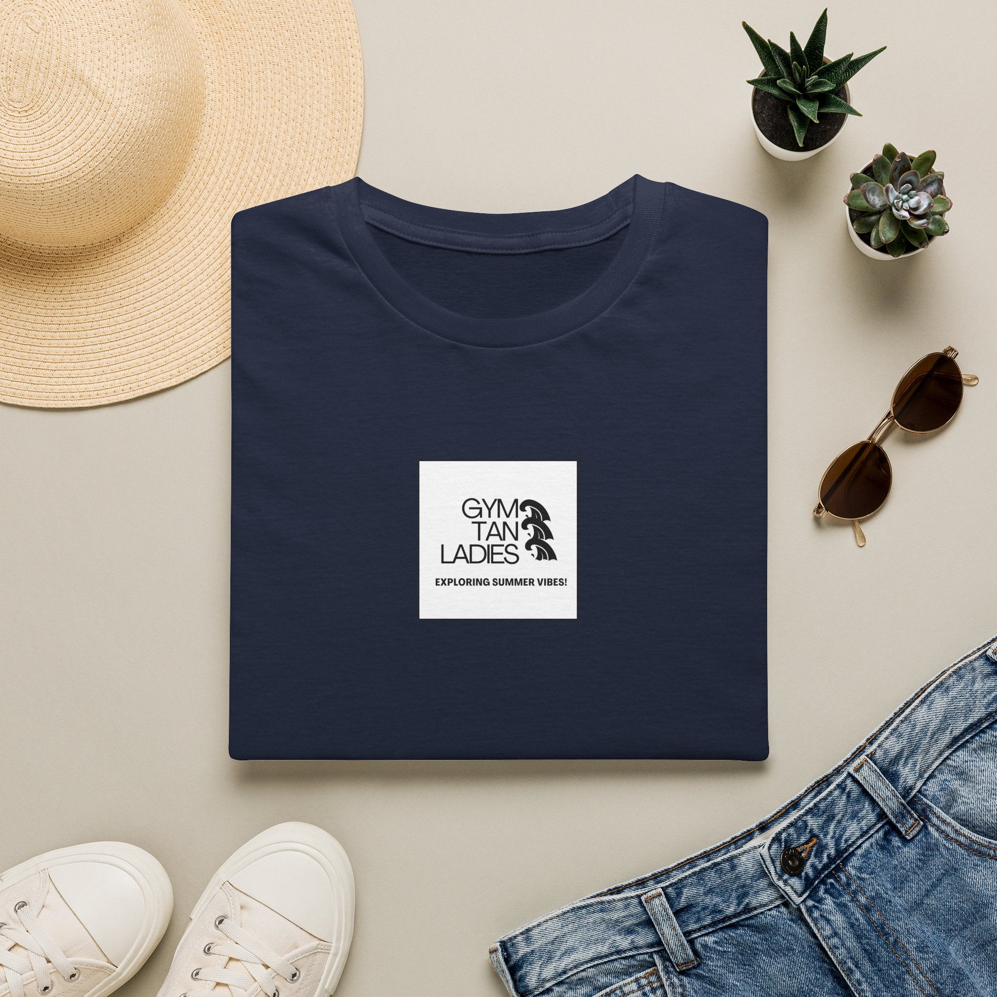 Pulse Fitne55 Gym Tan T-Shirt — Minimal Beachy Summer Graphic Tee