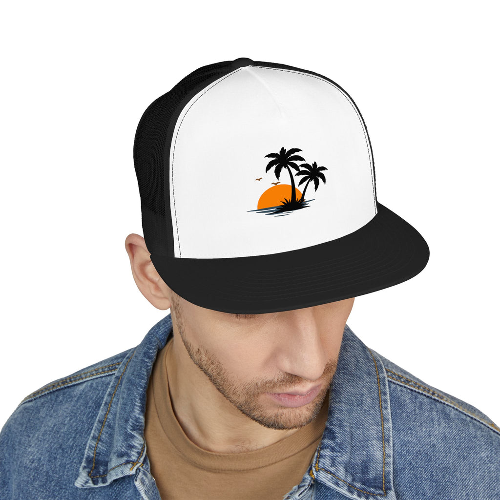 Trucker Cap — Sunset Palm Island Embroidered Beach Hat