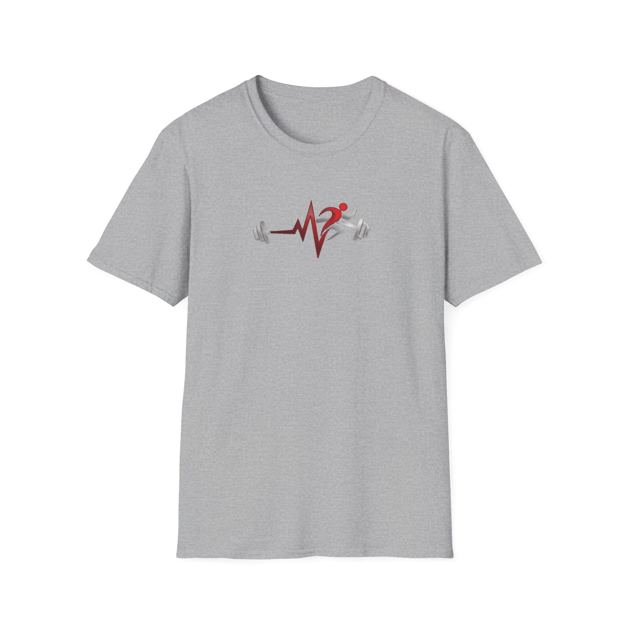 Fitness Heartbeat T-Shirt — Runner & Barbell Pulse Gym Tee