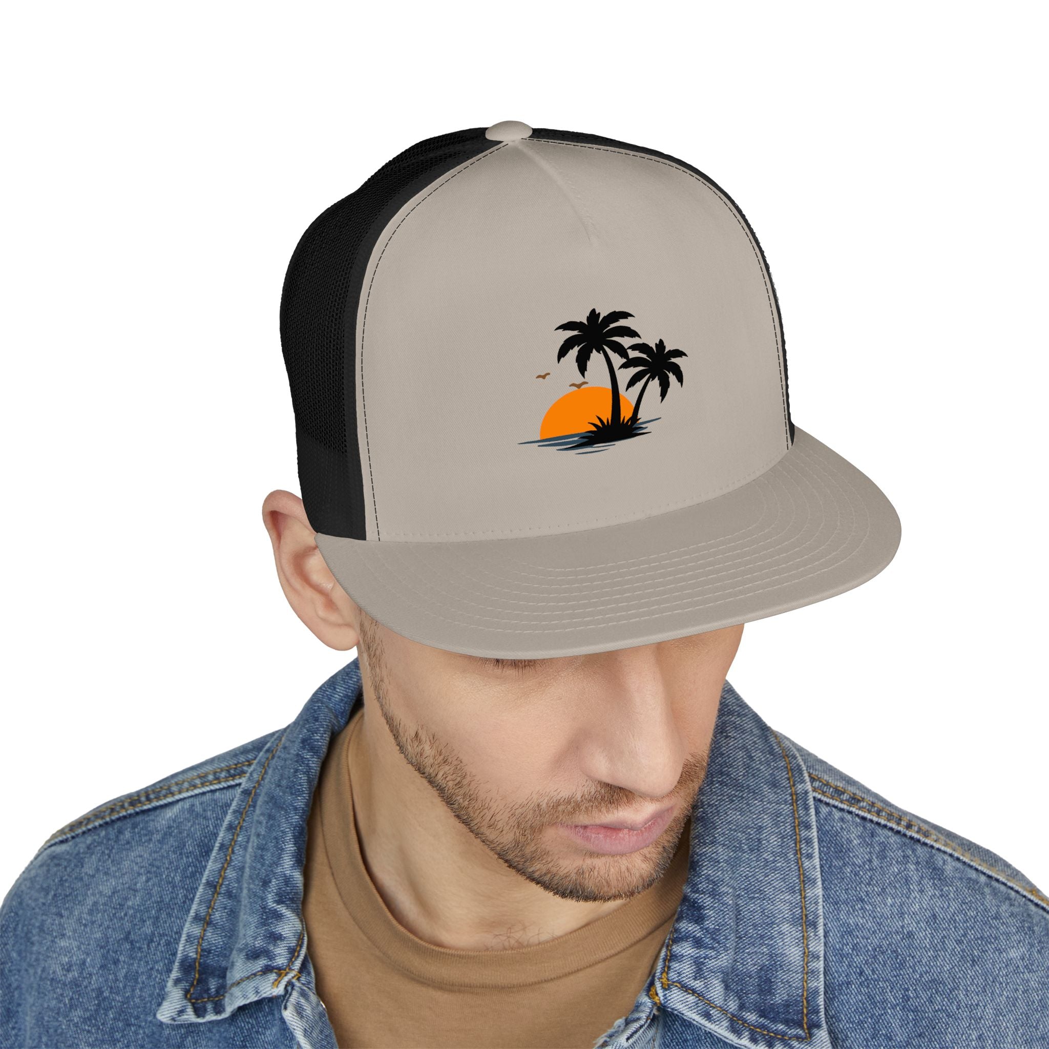 Trucker Cap — Sunset Palm Island Embroidered Beach Hat