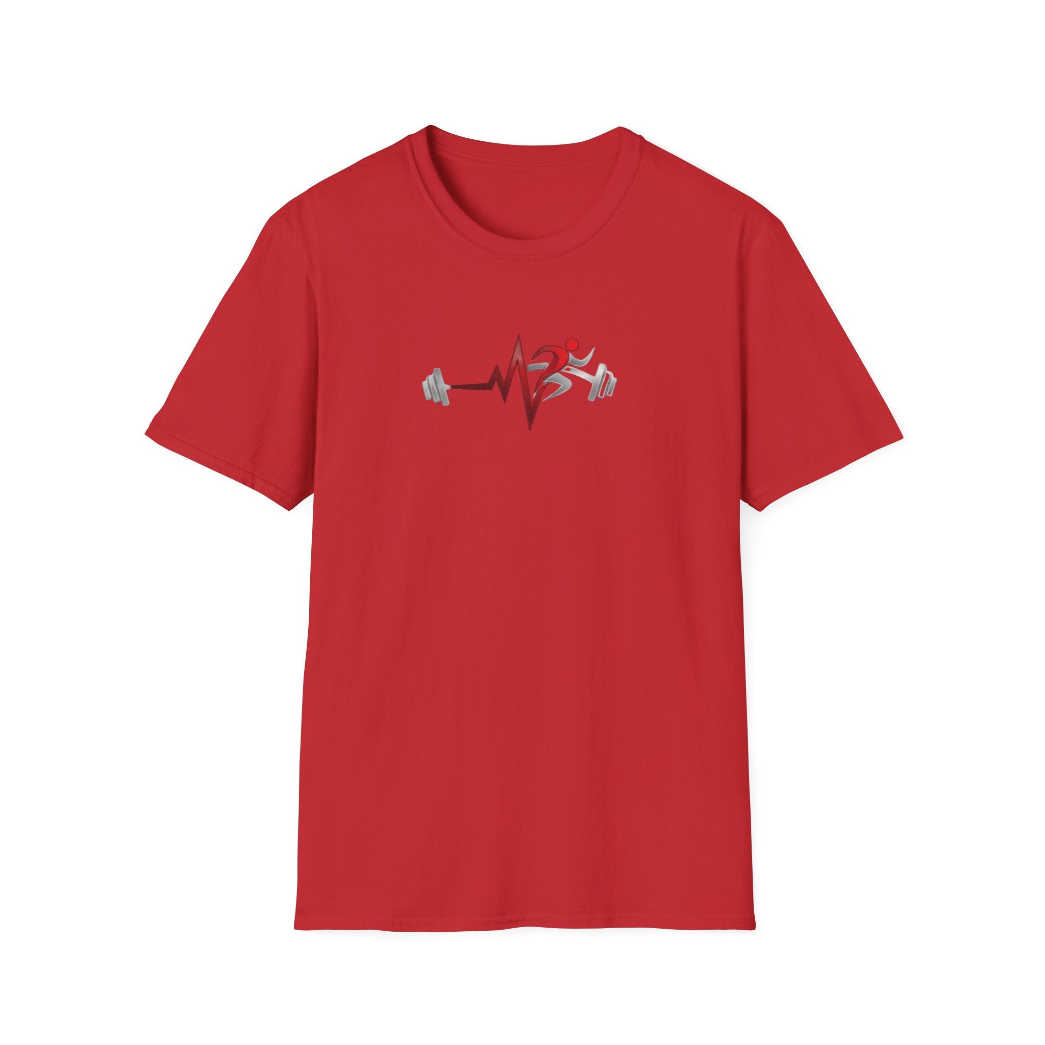 Fitness Heartbeat T-Shirt — Runner & Barbell Pulse Gym Tee