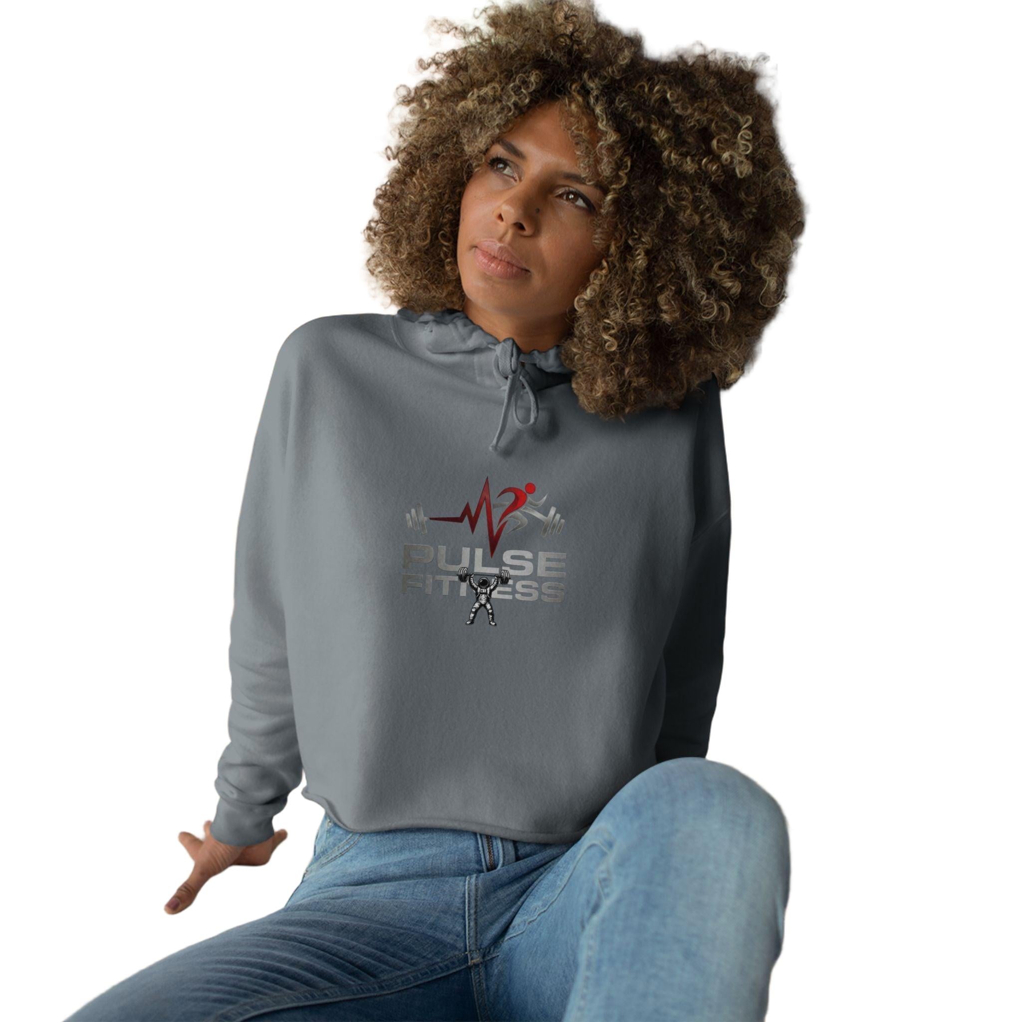 Pulse Fitne55 Crop Hoodie — Women's Gym Cropped Hoodie with Pulse Fitne55beat Barbell Logo