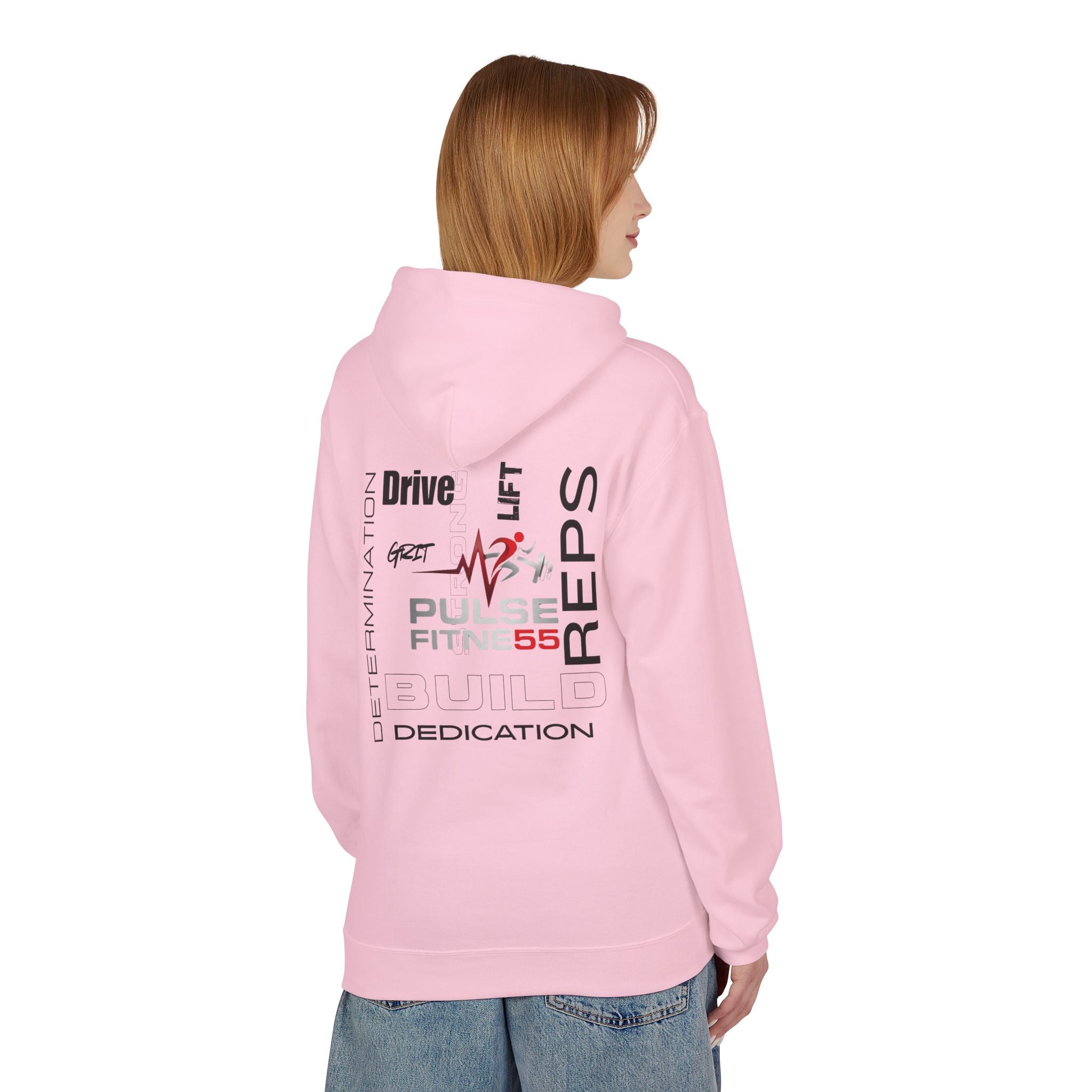 Pulse Fitne55- Midweight Softstyle Fleece Hoodie- rep/lift/drive logo