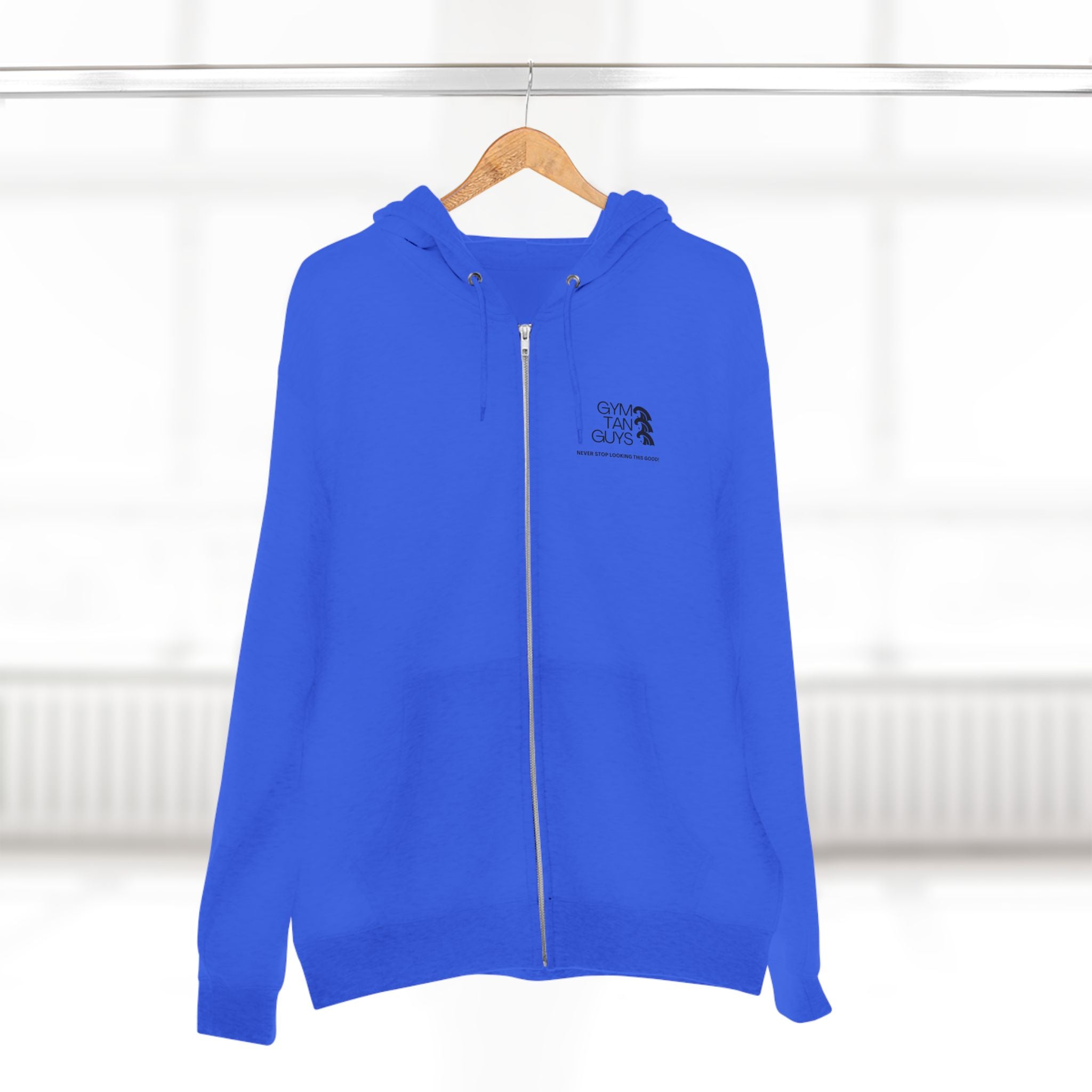 Womens Gym Tan Zip Hoodie — "Never Stop Looking This Good" logo
