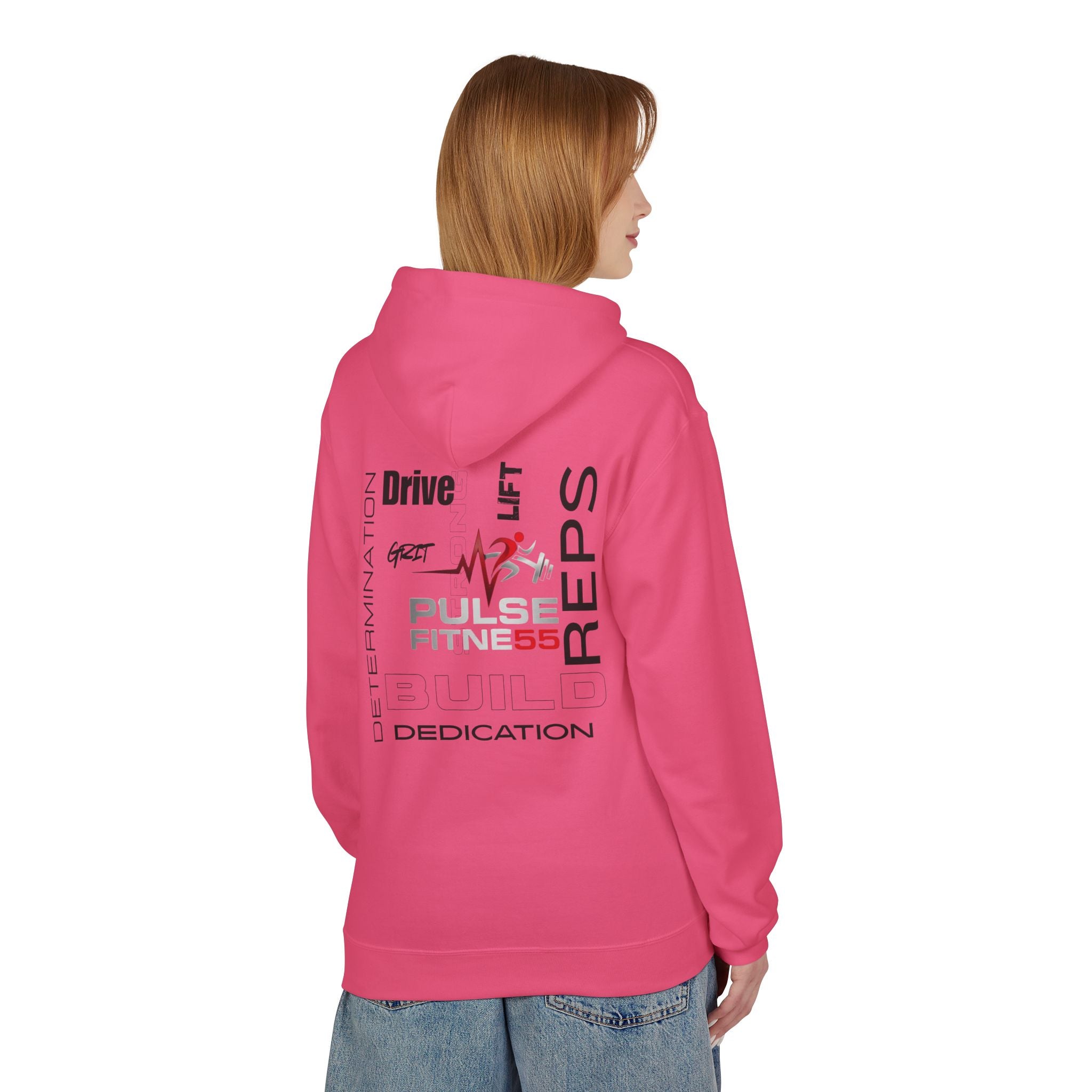 Pulse Fitne55- Midweight Softstyle Fleece Hoodie- rep/lift/drive logo