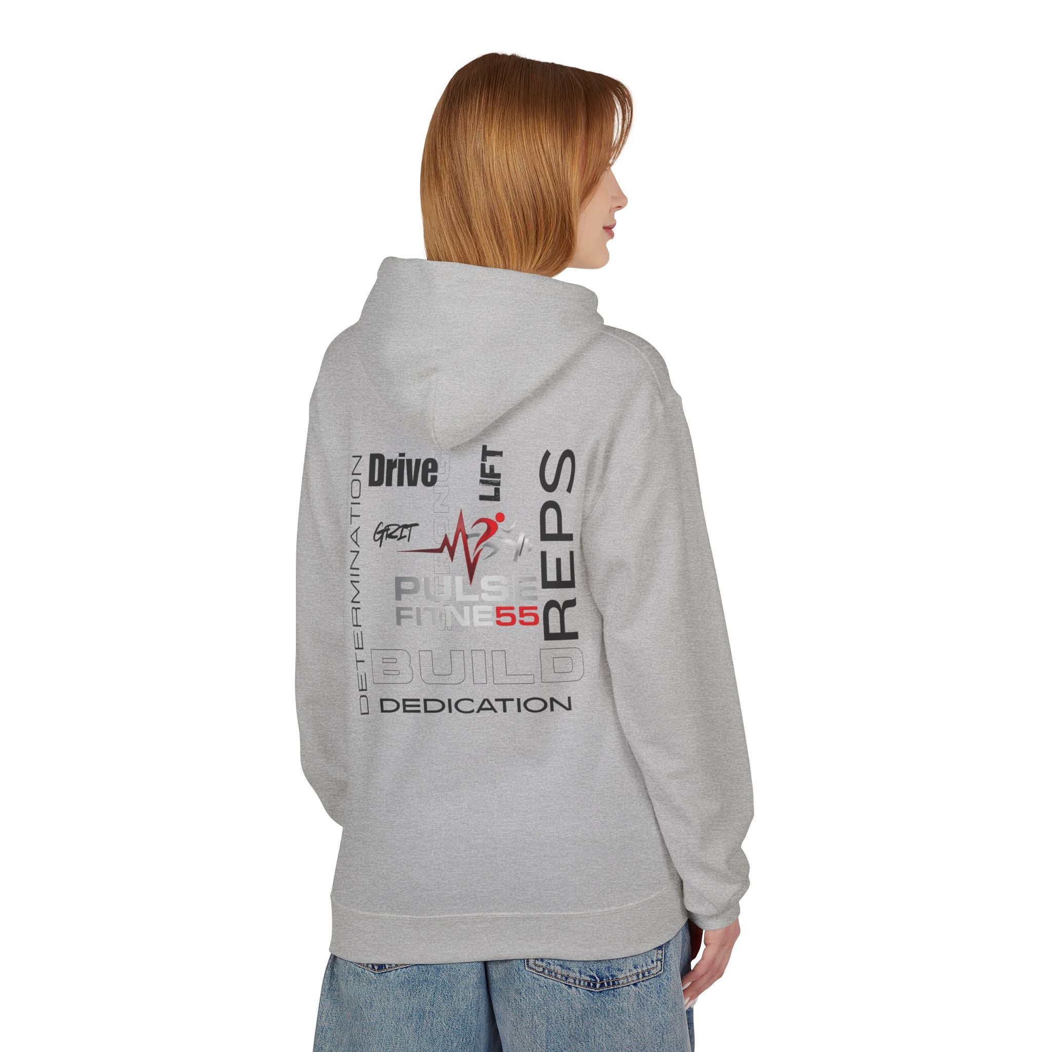 Pulse Fitne55- Midweight Softstyle Fleece Hoodie- rep/lift/drive logo