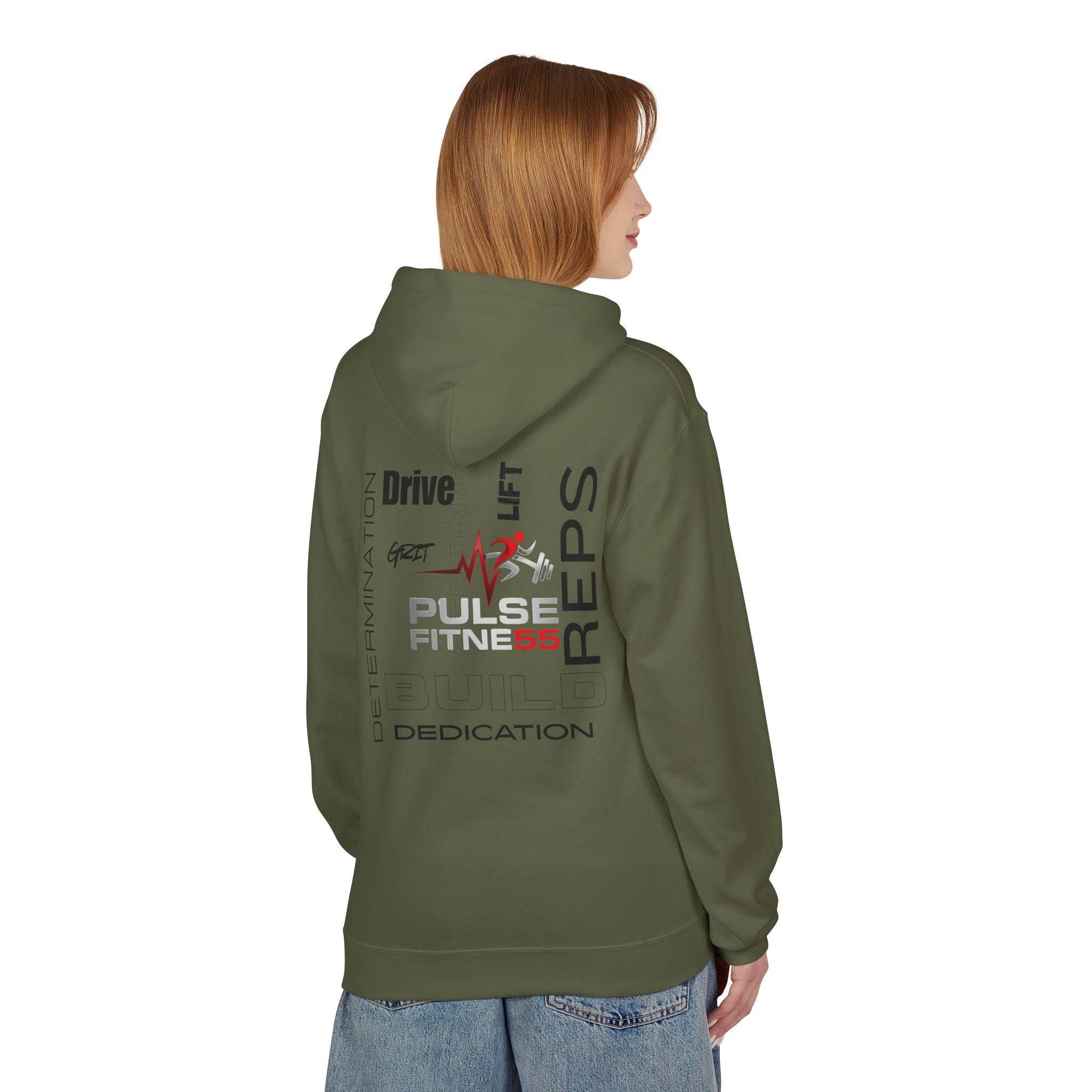 Pulse Fitne55- Midweight Softstyle Fleece Hoodie- rep/lift/drive logo
