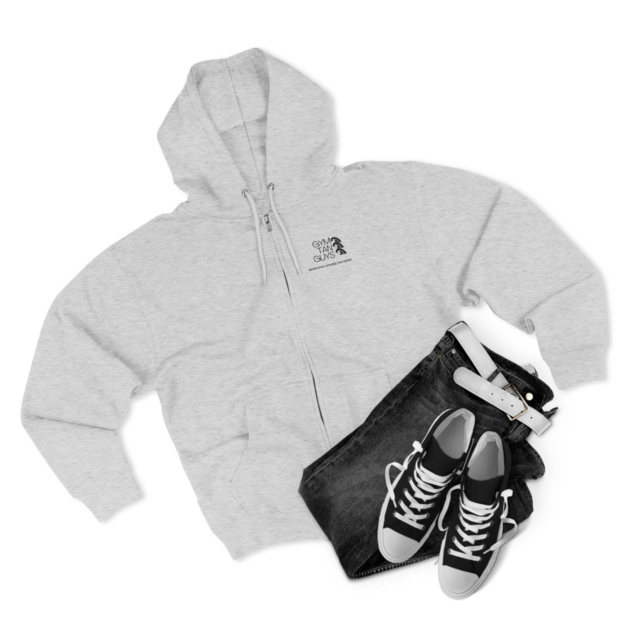 Womens Gym Tan Zip Hoodie — "Never Stop Looking This Good" logo