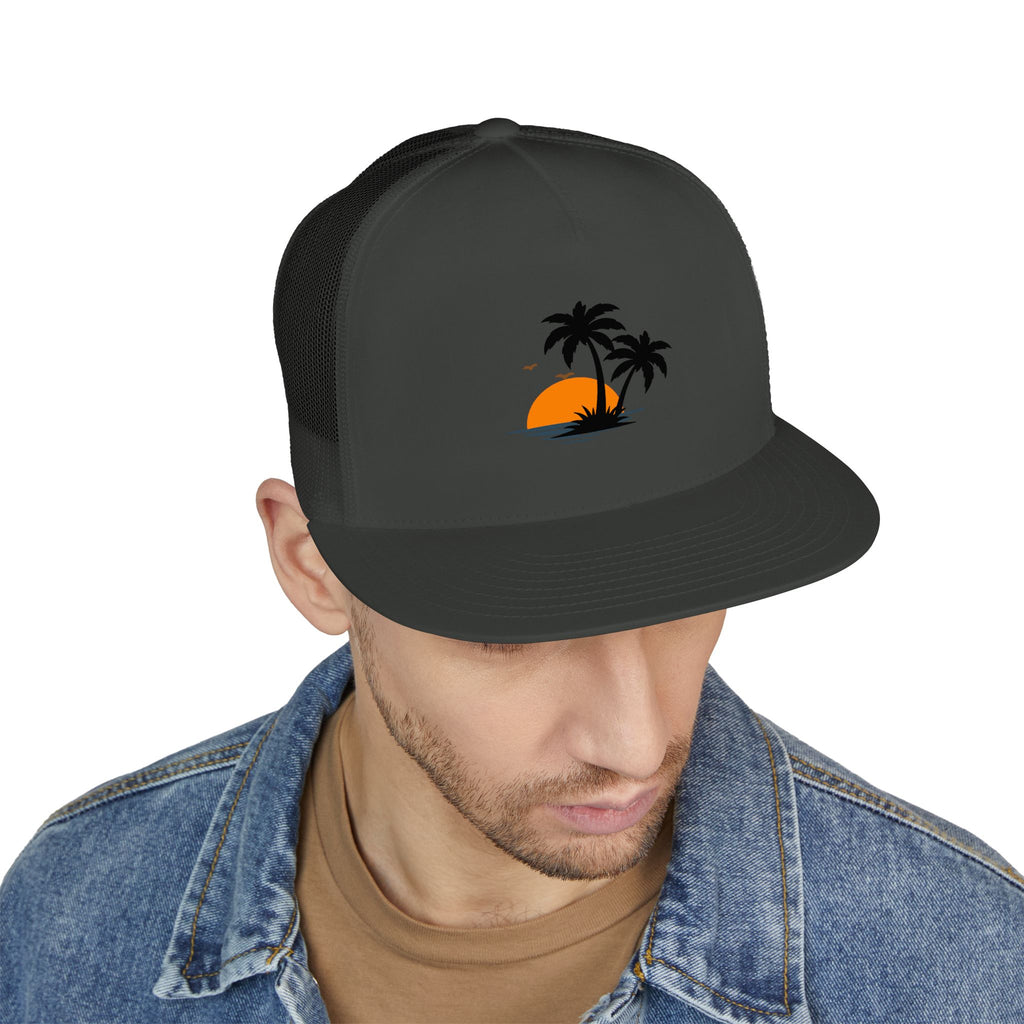 Trucker Cap — Sunset Palm Island Embroidered Beach Hat
