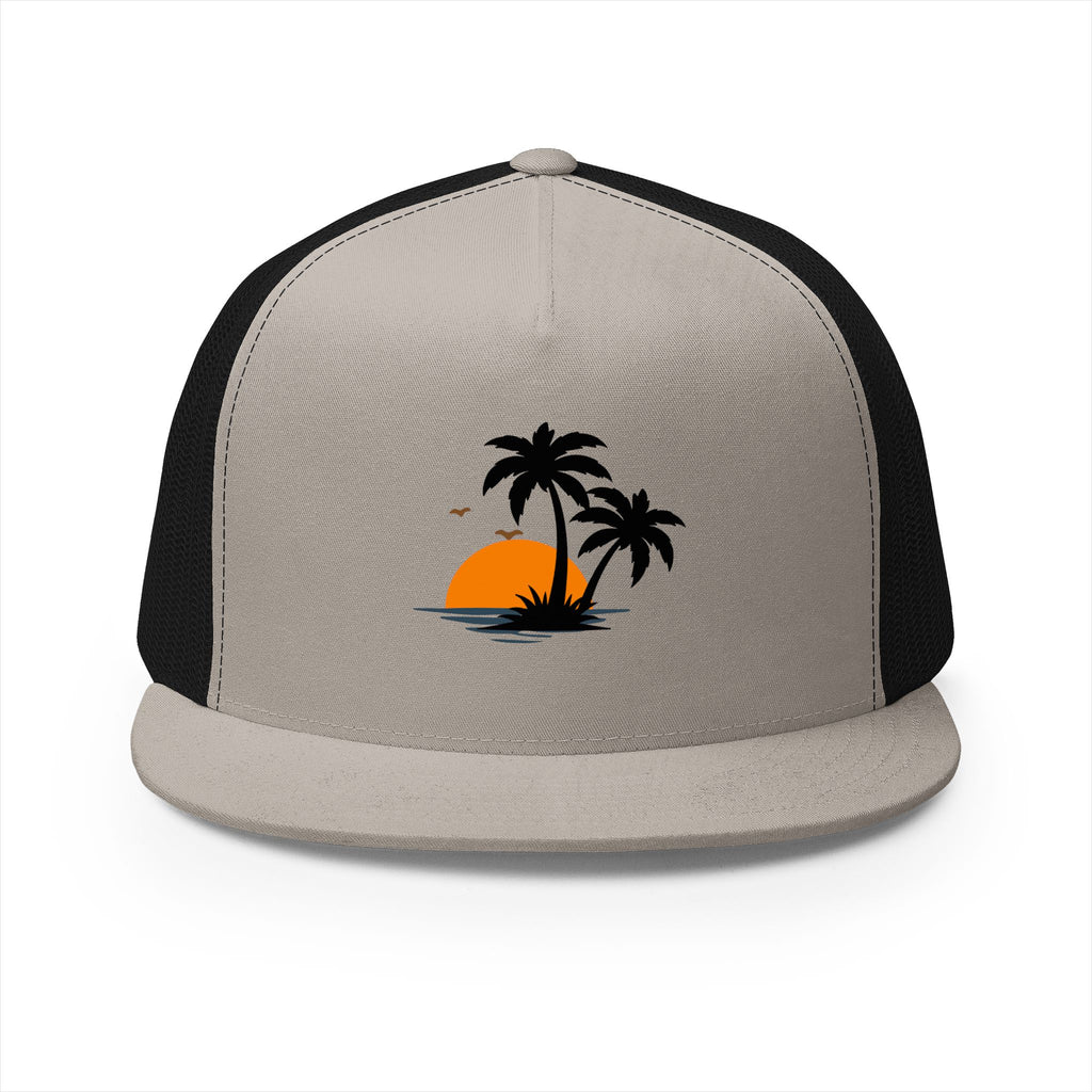 Trucker Cap — Sunset Palm Island Embroidered Beach Hat