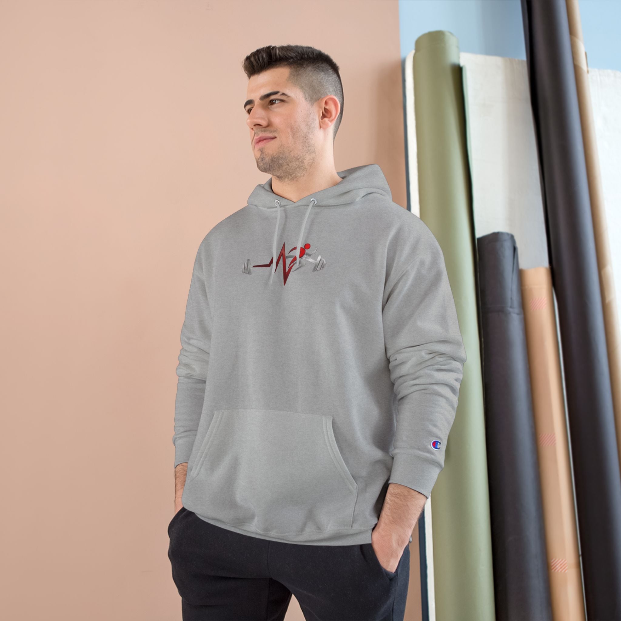 Pulse Fitne55 Champion Hoodie — Minimal Fitness Hoodie with Pulse Fitne55beat & Barbell Graphic