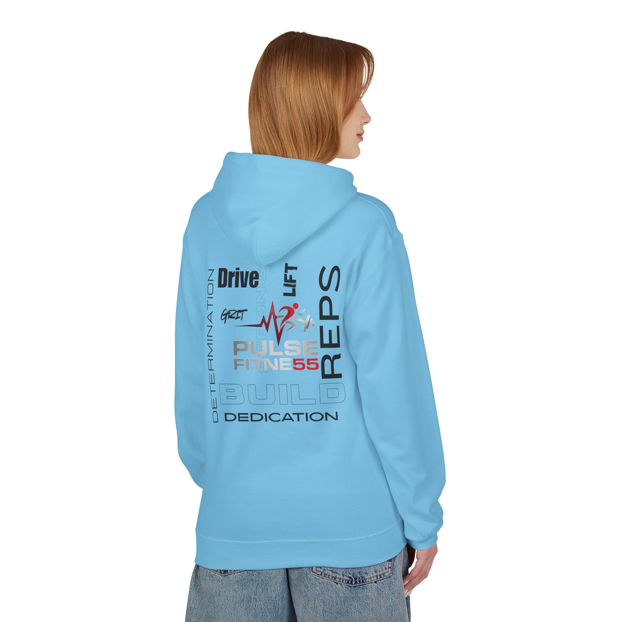Pulse Fitne55- Midweight Softstyle Fleece Hoodie- rep/lift/drive logo
